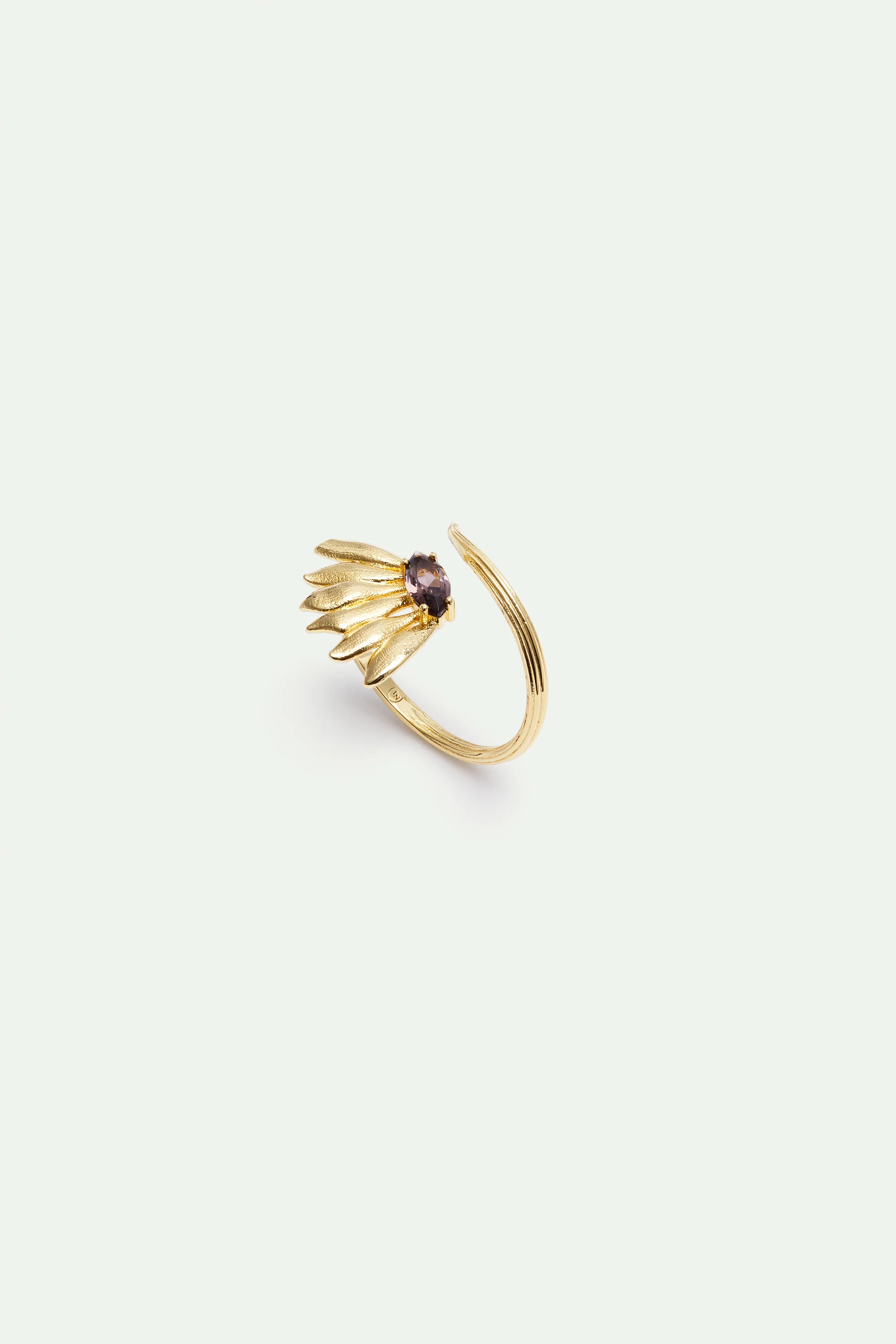 Bague ajustable dorée tournesol et pierre violette