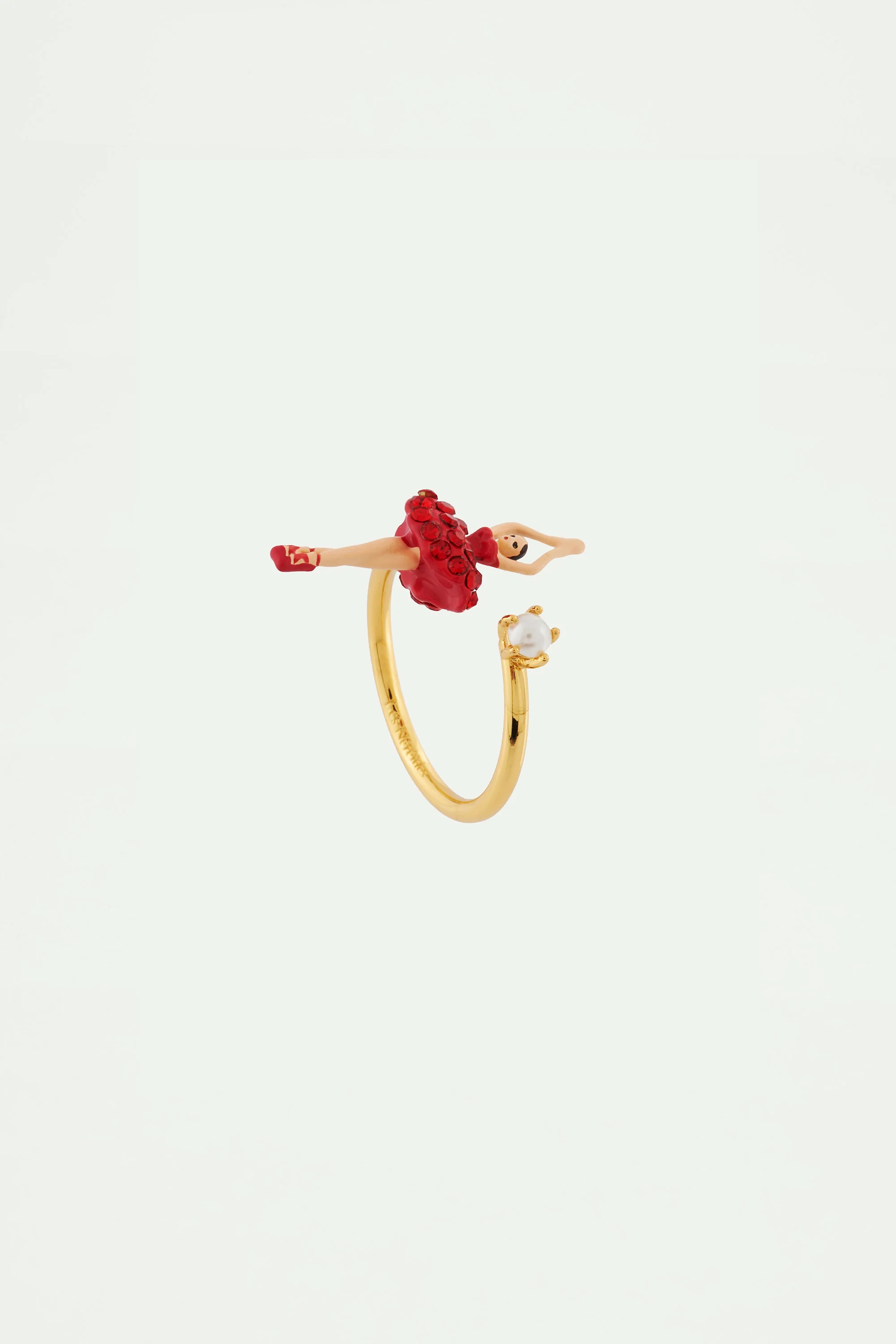 Bague ajustable mini ballerine en tutu pavé de strass rouges