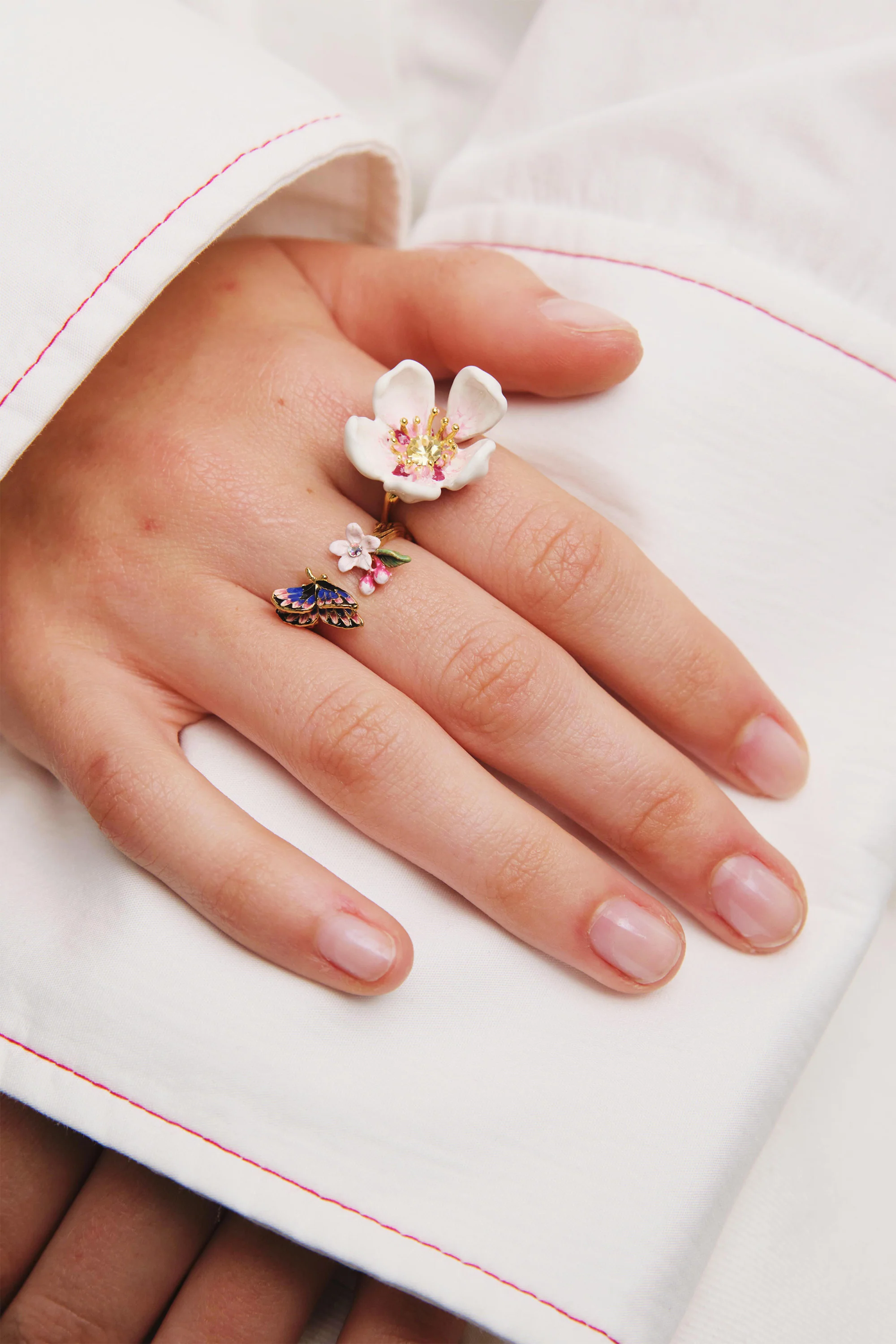 Bague ajustable papillon du japon et fleur de cerisier - Image 2