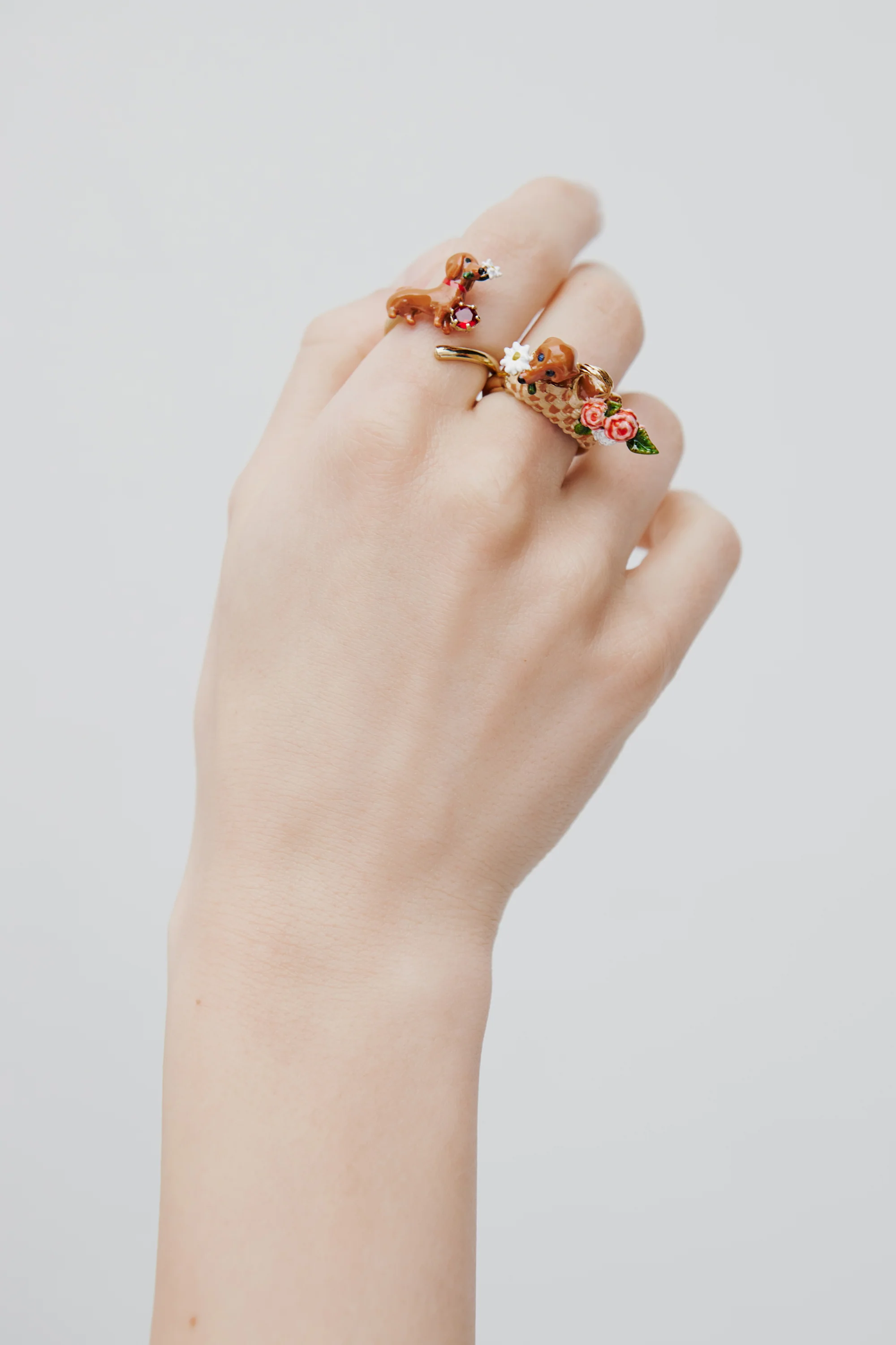 Bague ajustable teckel, marguerite et pierre rose - Image 2