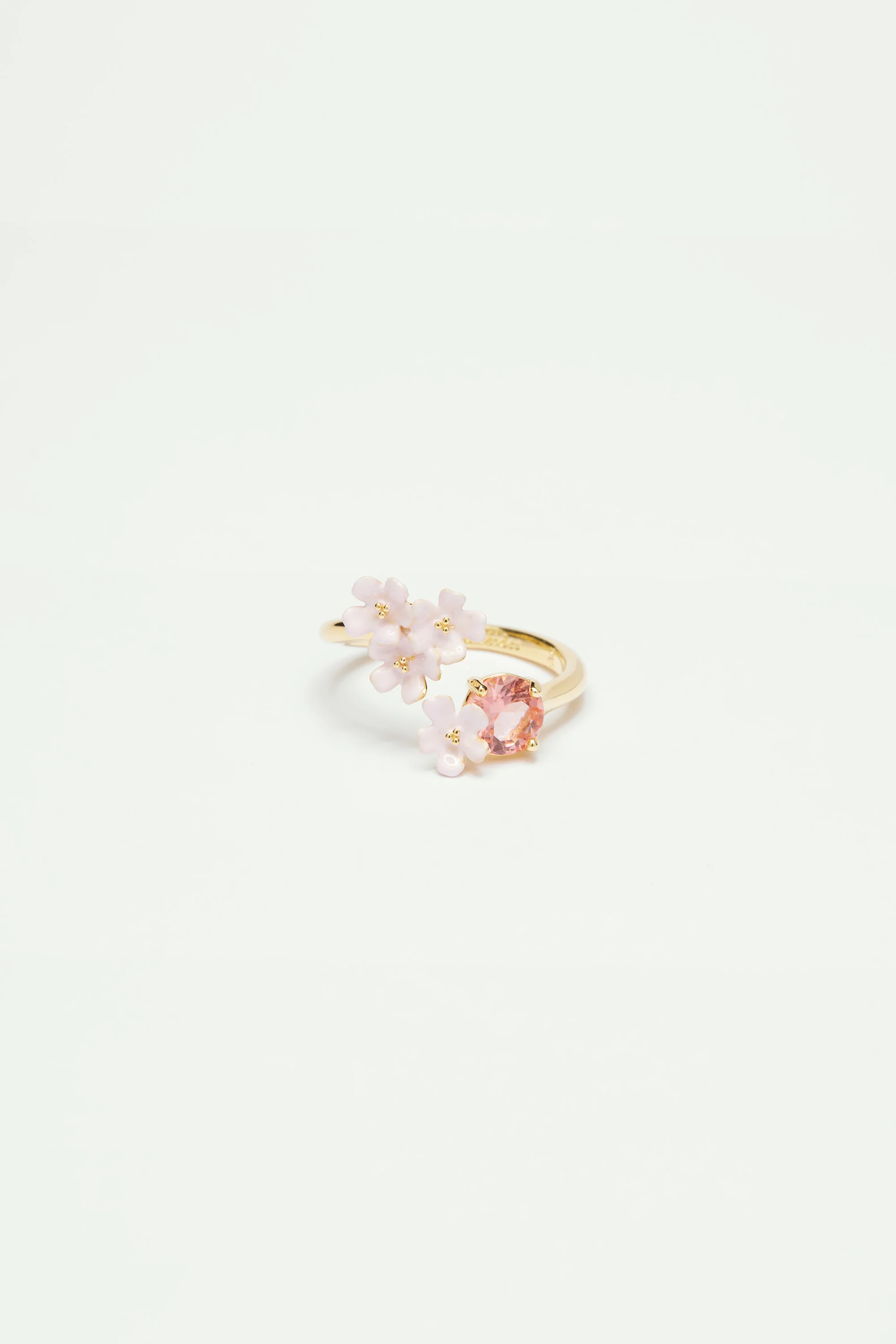 Bague ajustable toi et moi fleurs de verveine et pierre ronde - Image 3