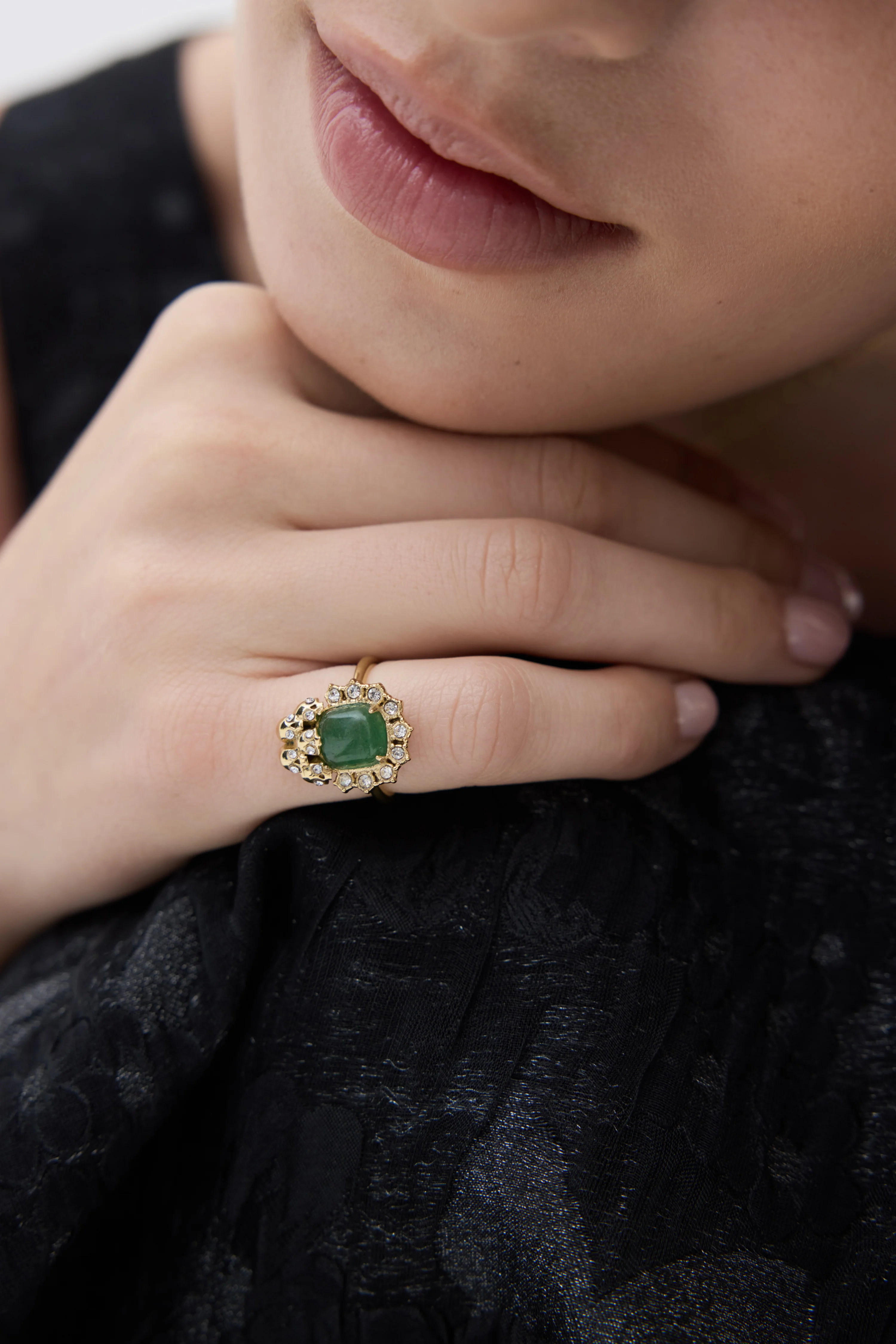 Bague aventurine verte, crânes et cristaux - Image 8