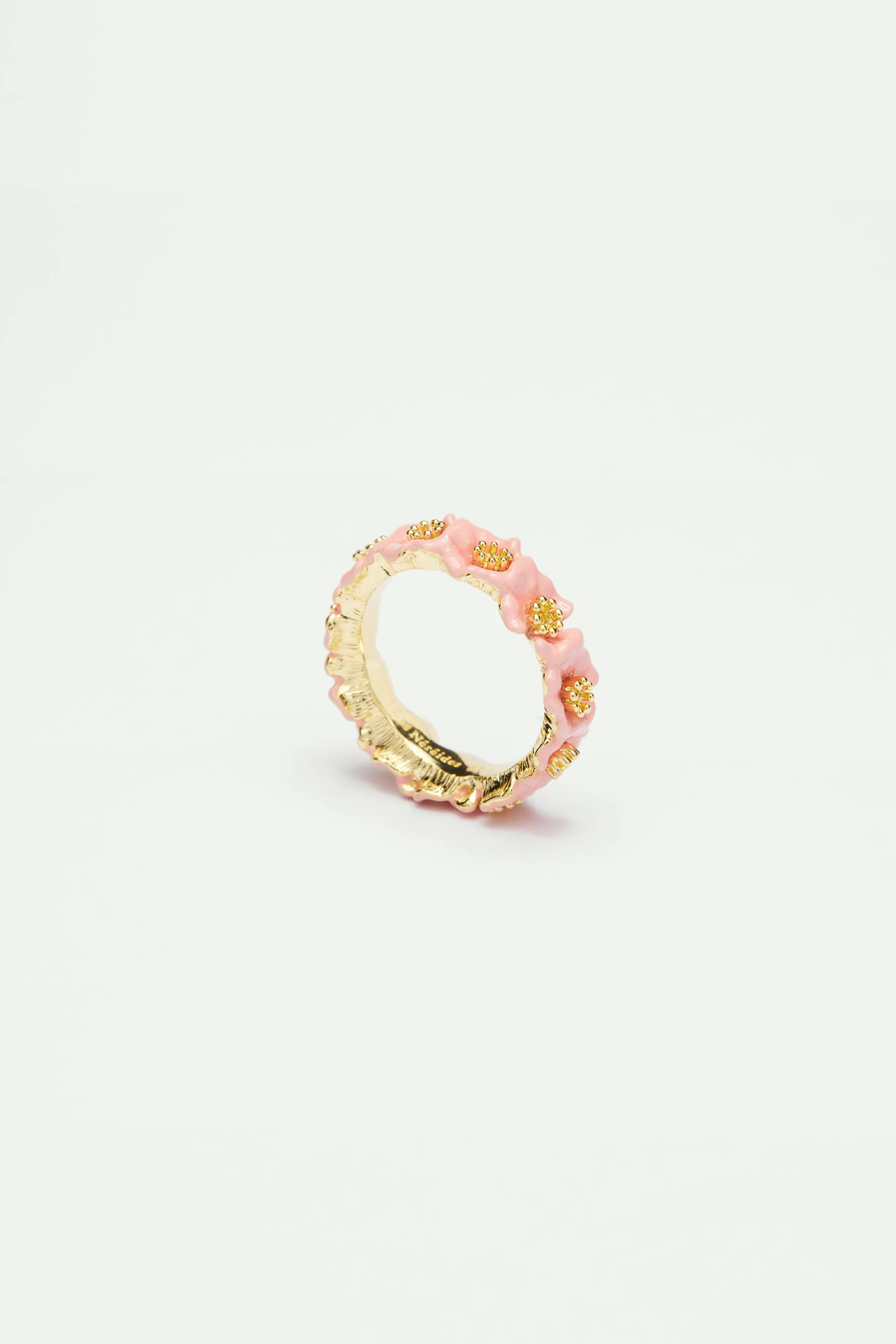 Bague fine fleurs roses et pistils dorés - Image 3