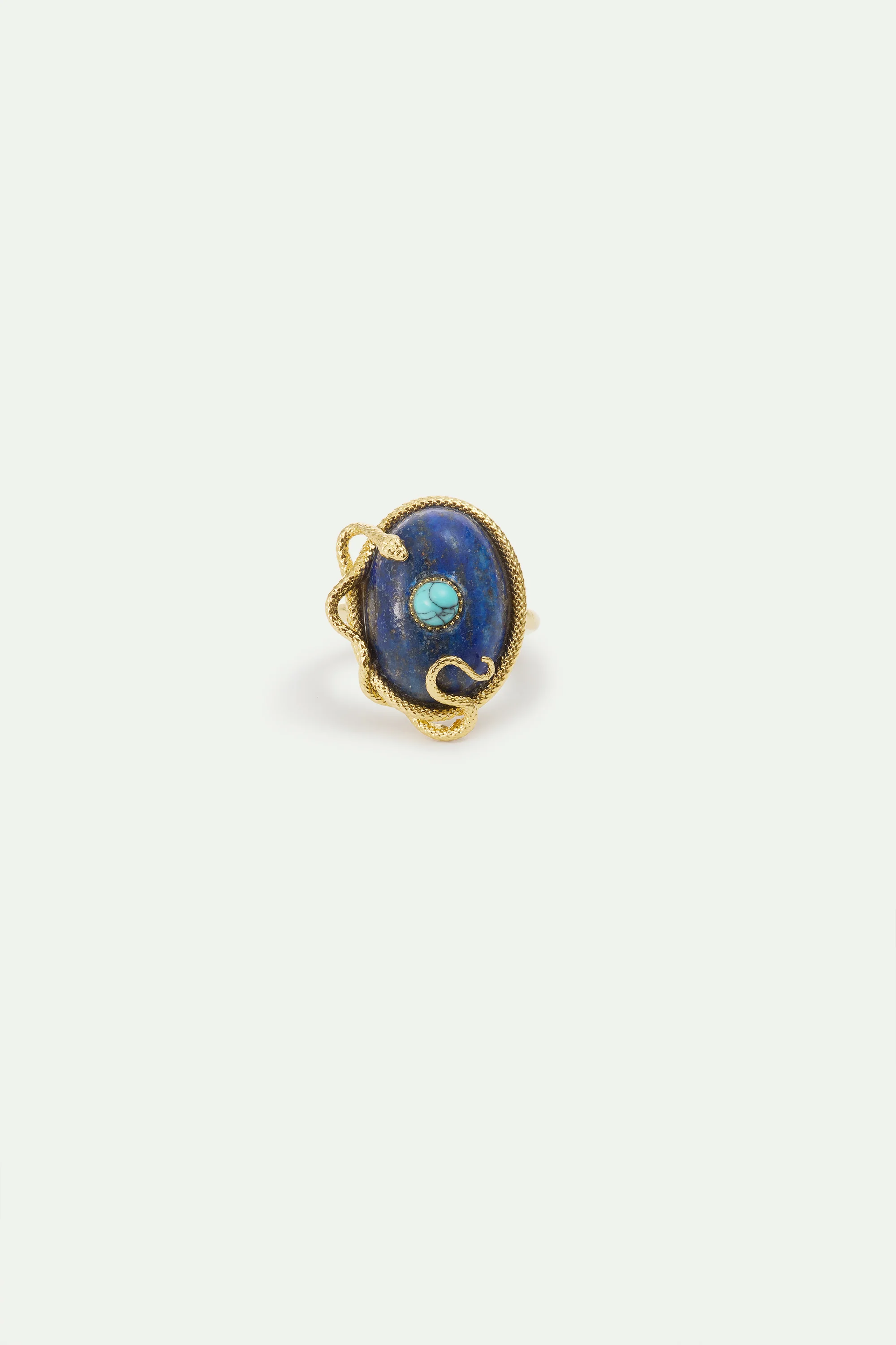 Bague lapis-lazuli et turquoise, serpent doré - Image 3
