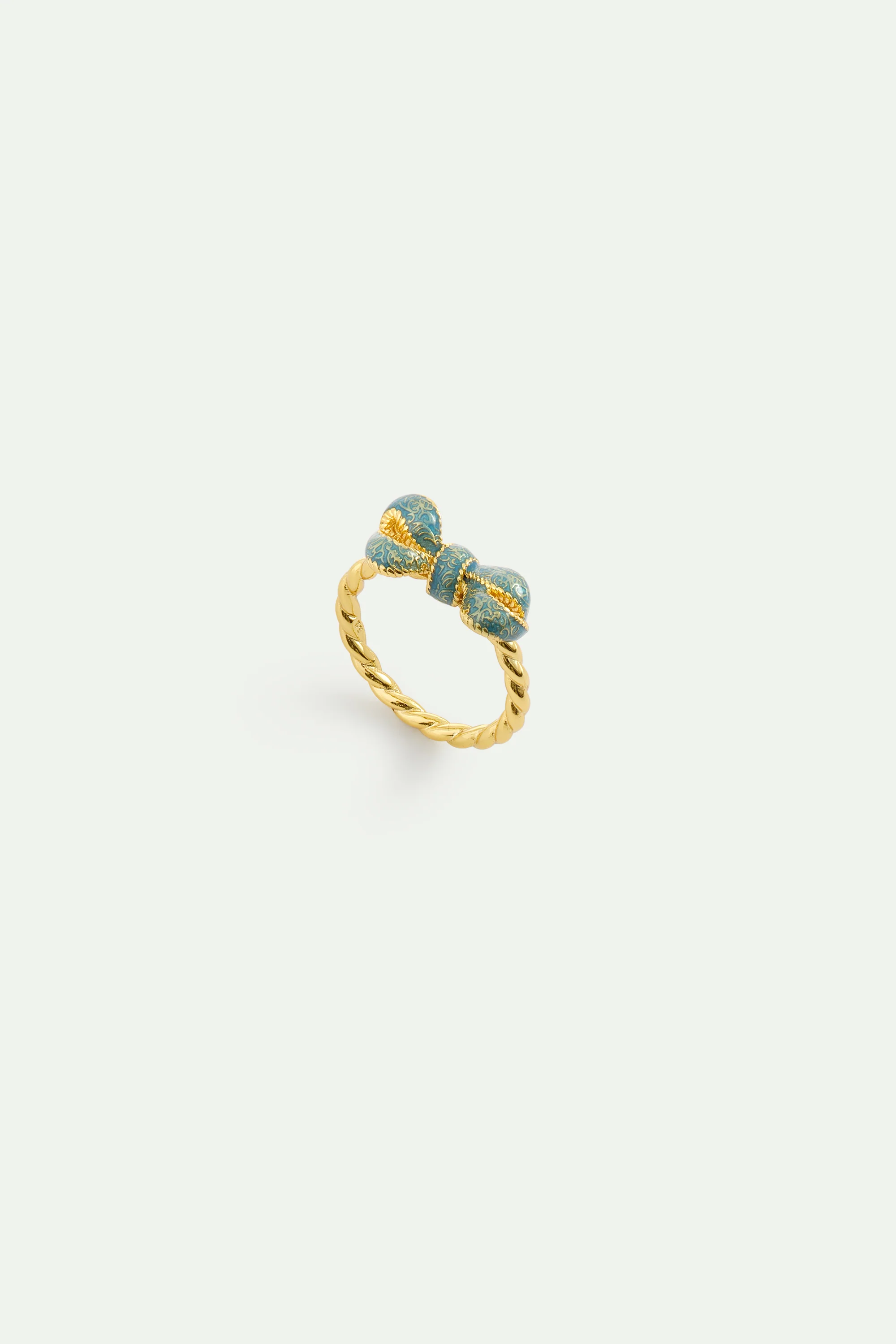 Bague nœud bleu et motifs floraux dorés - Image 7