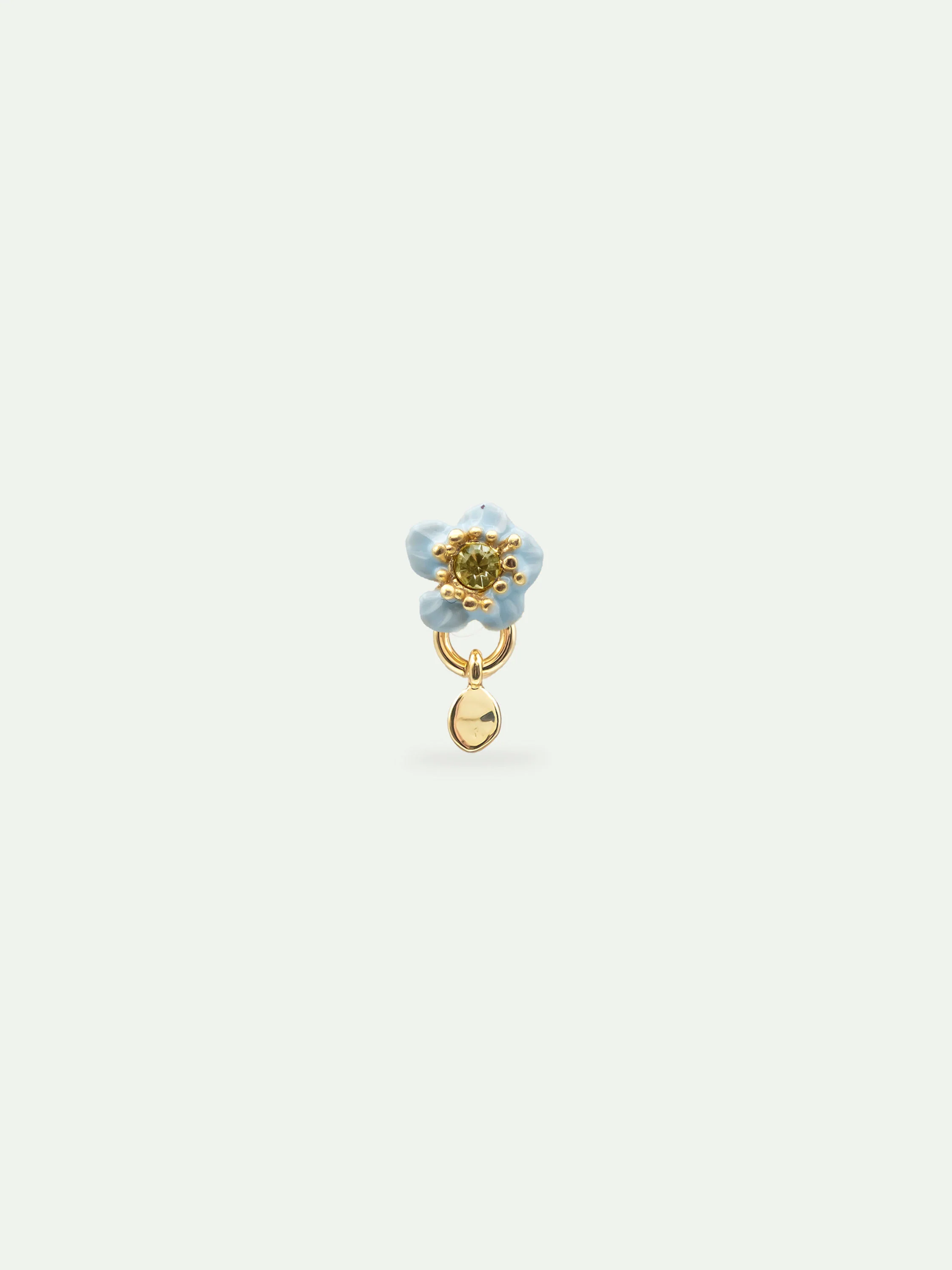 Boucle d'oreille fleur bleue et pierre facettée, à l'unité