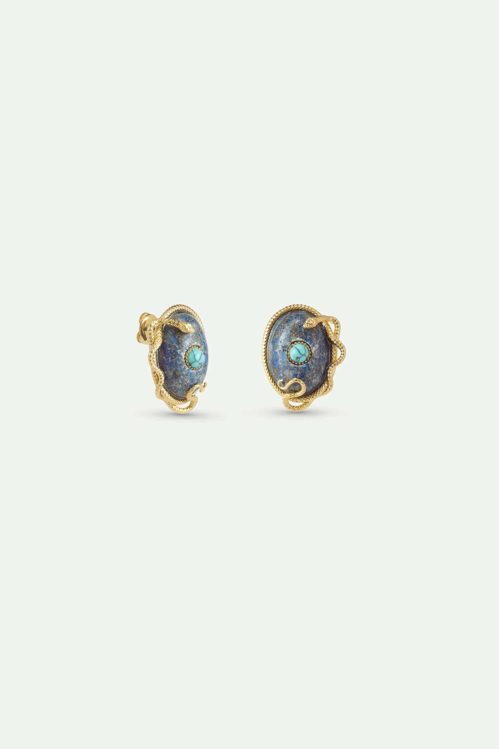Boucles d'oreille lapis-lazuli et turquoise, serpent doré - Image 3