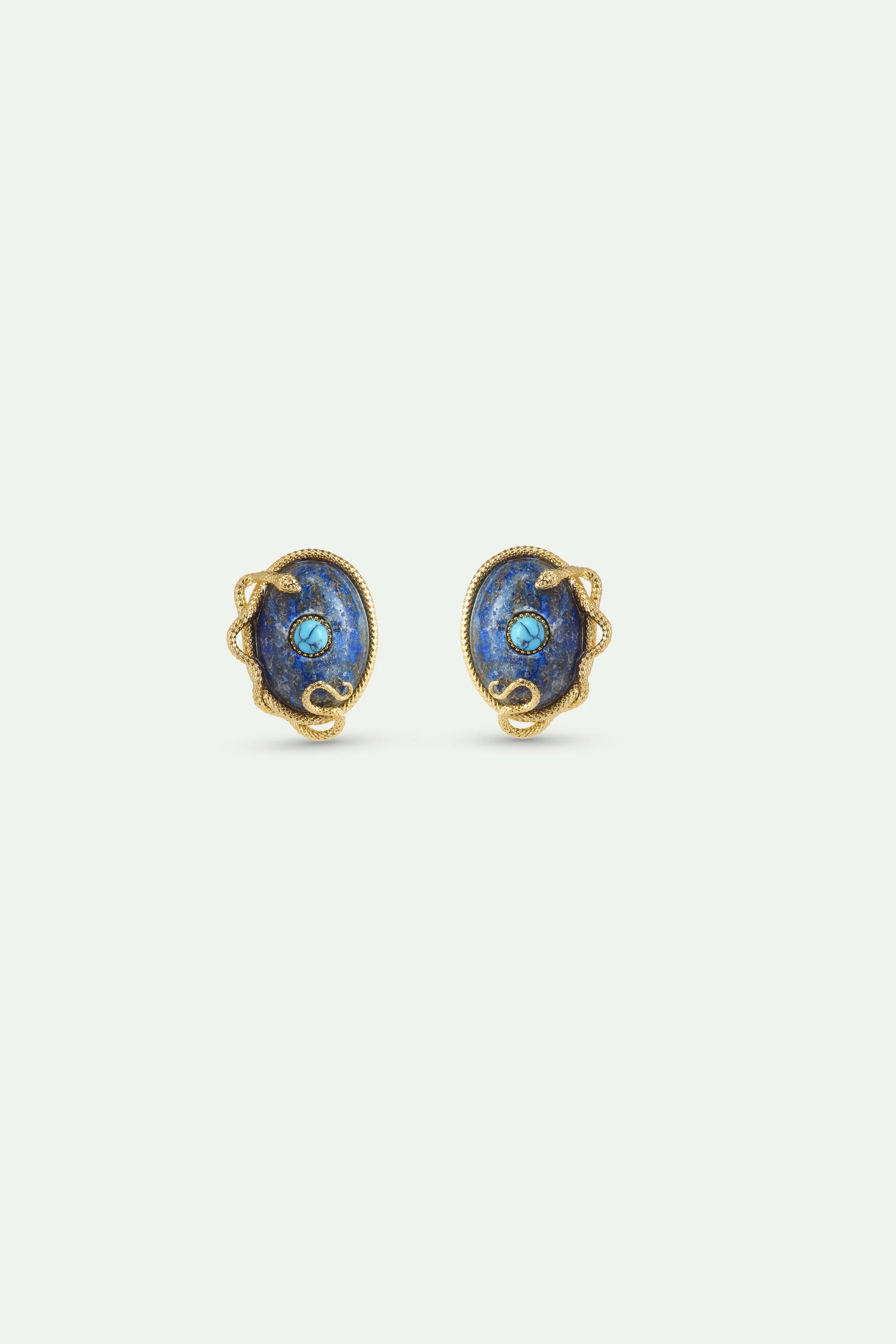 Boucles d'oreille lapis-lazuli et turquoise, serpent doré - Image 4