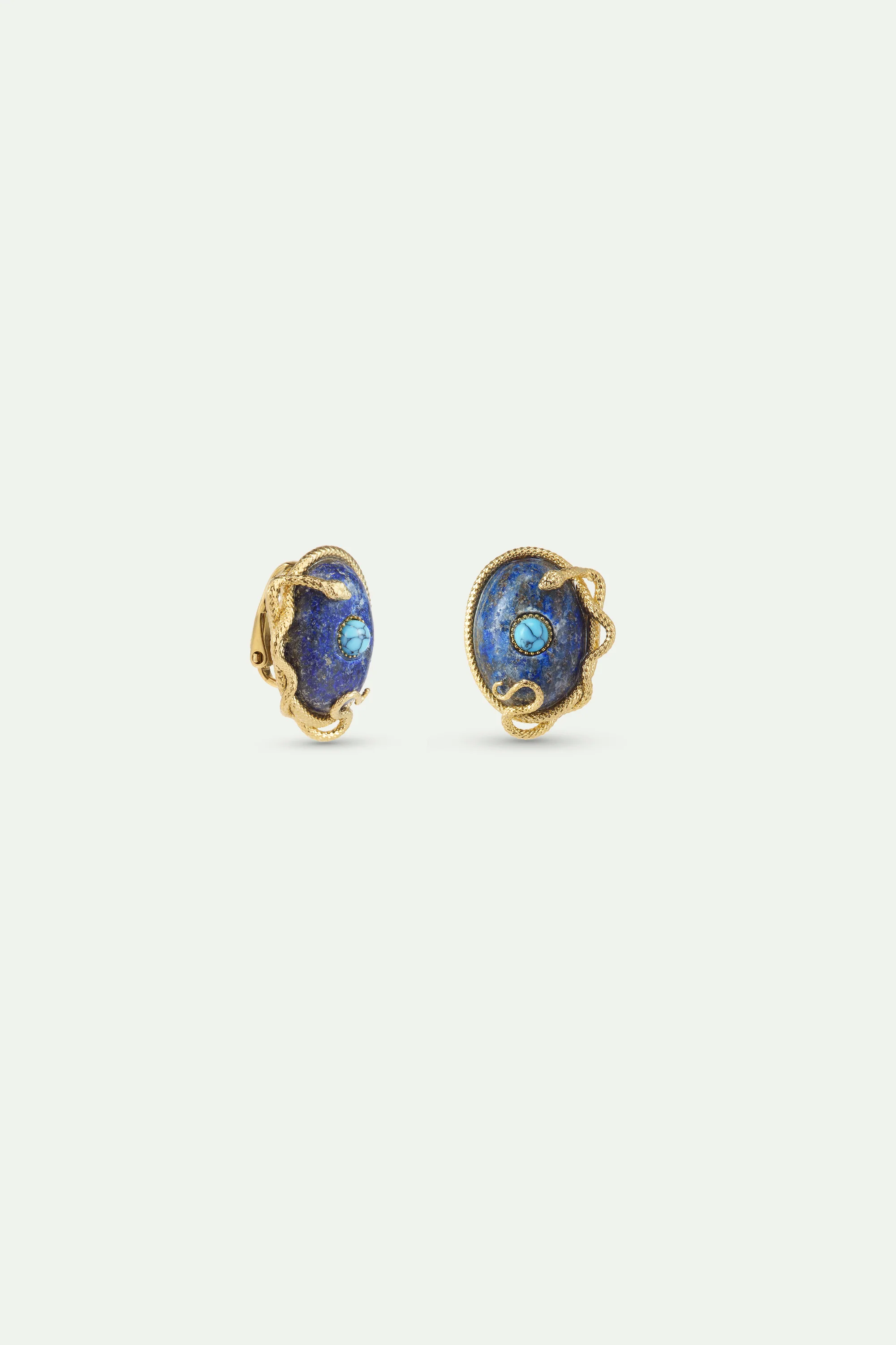 Boucles d'oreille lapis-lazuli et turquoise, serpent doré - Image 5