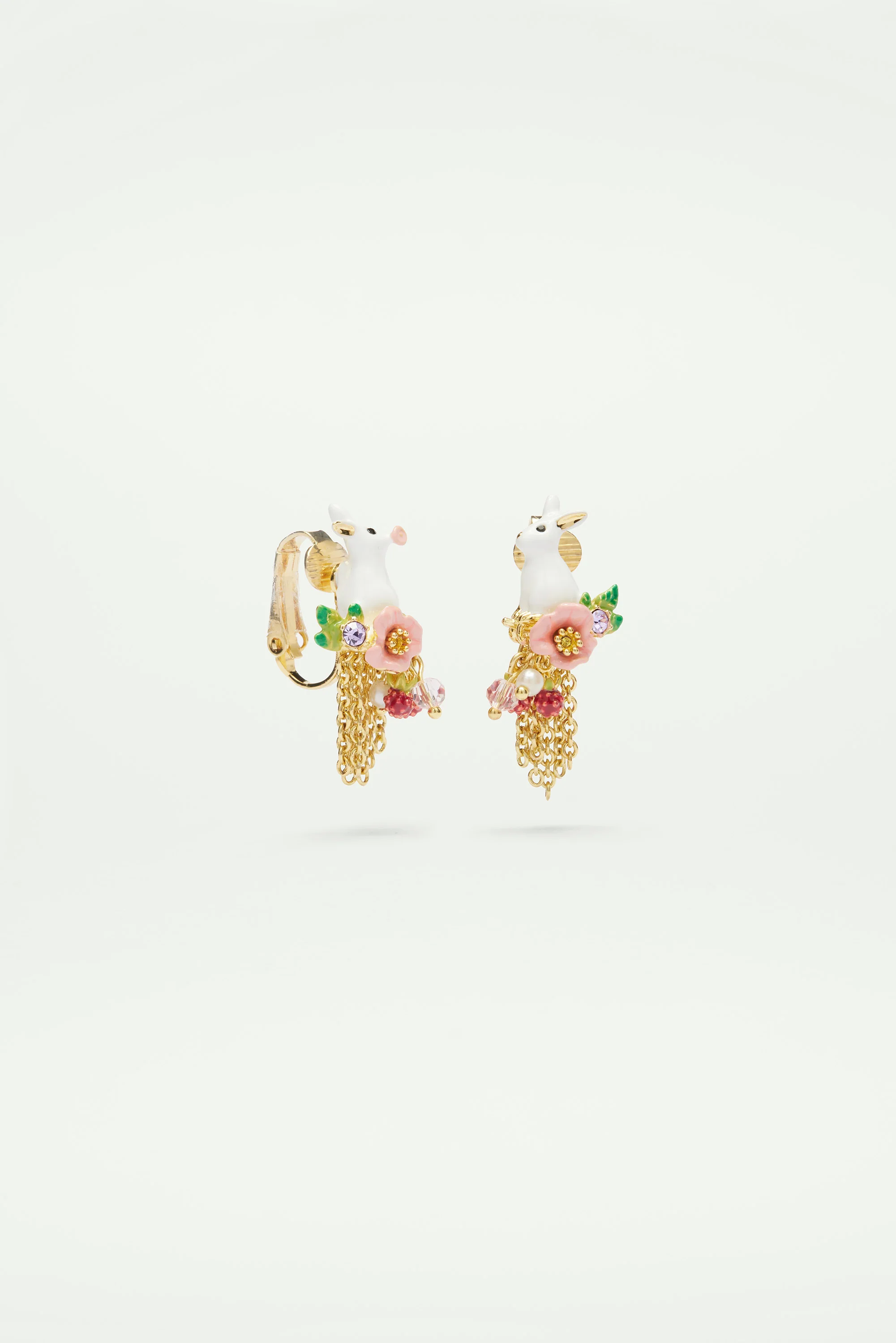 Boucles d'oreilles asymétriques lapin et chaînettes - Image 3