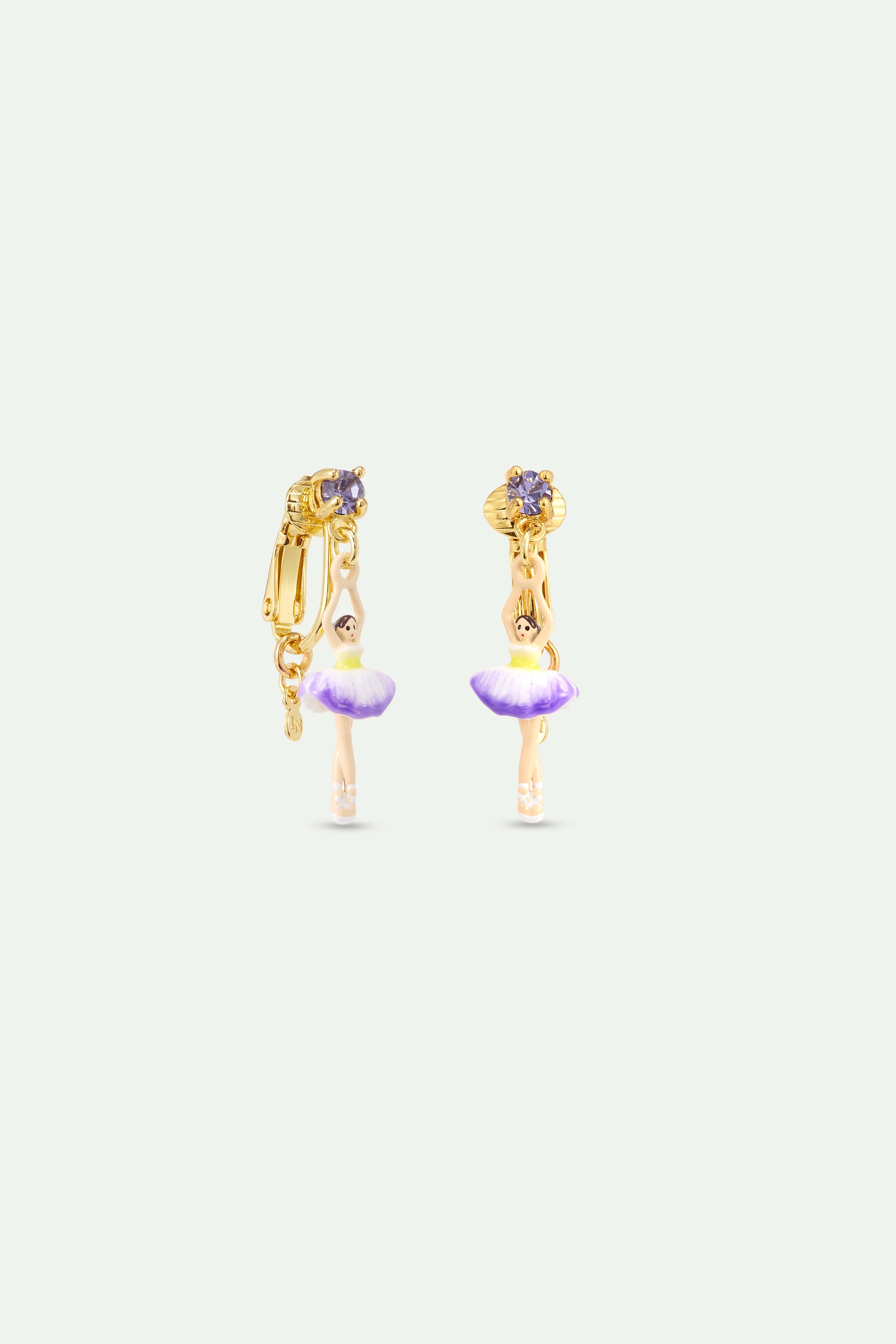 Boucles d'oreilles ballerine tutu violet et jaune et cristal violet - Image 5