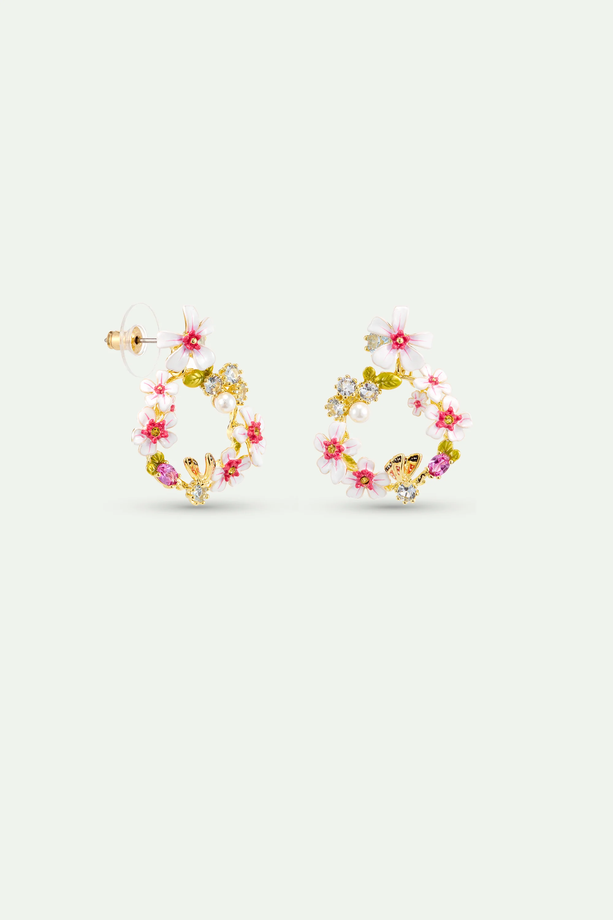 Boucles d'oreilles créoles aubépines, cristaux et papillon - Image 3