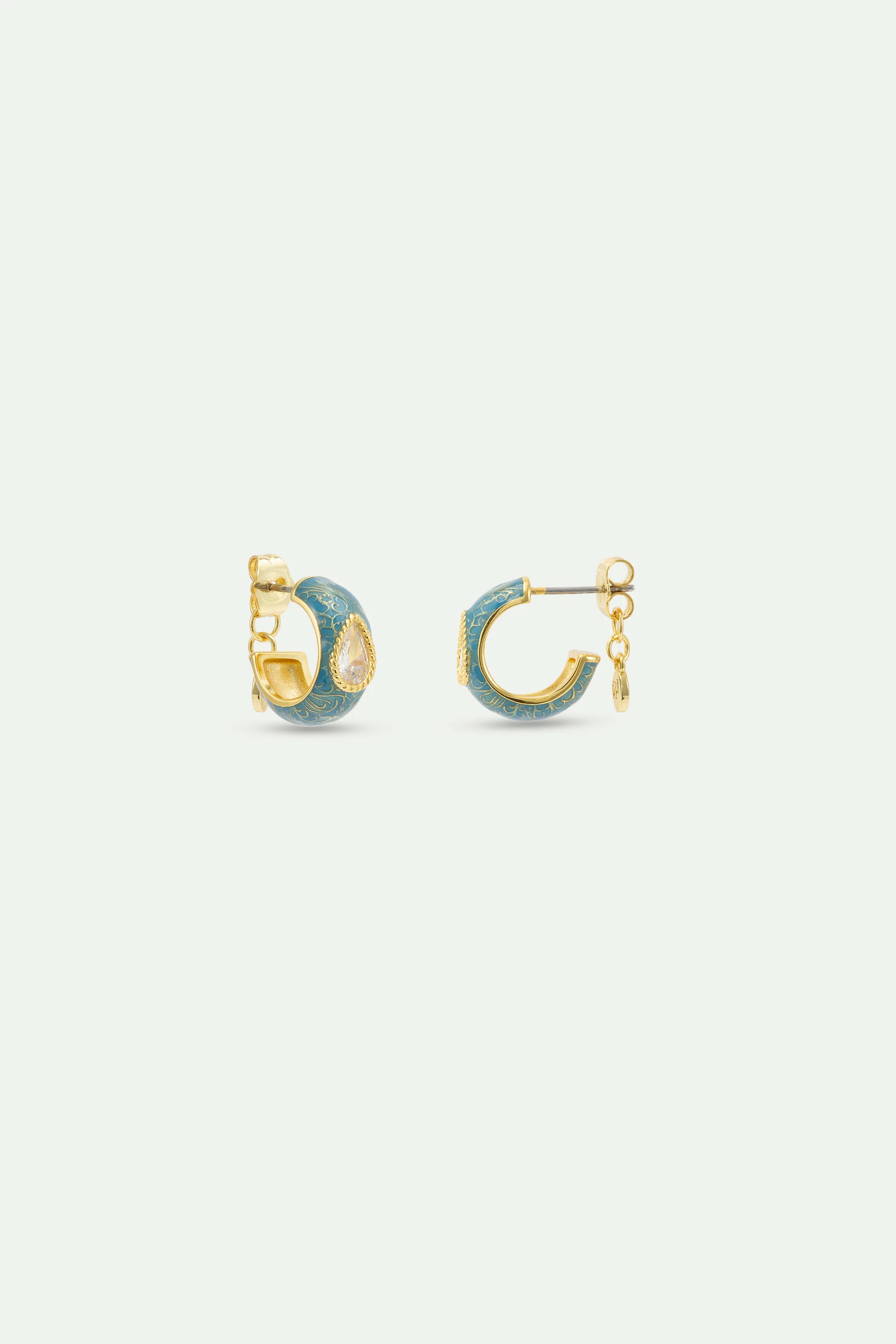 Boucles d'oreilles créoles bleues et et oxyde de zirconium - Image 3