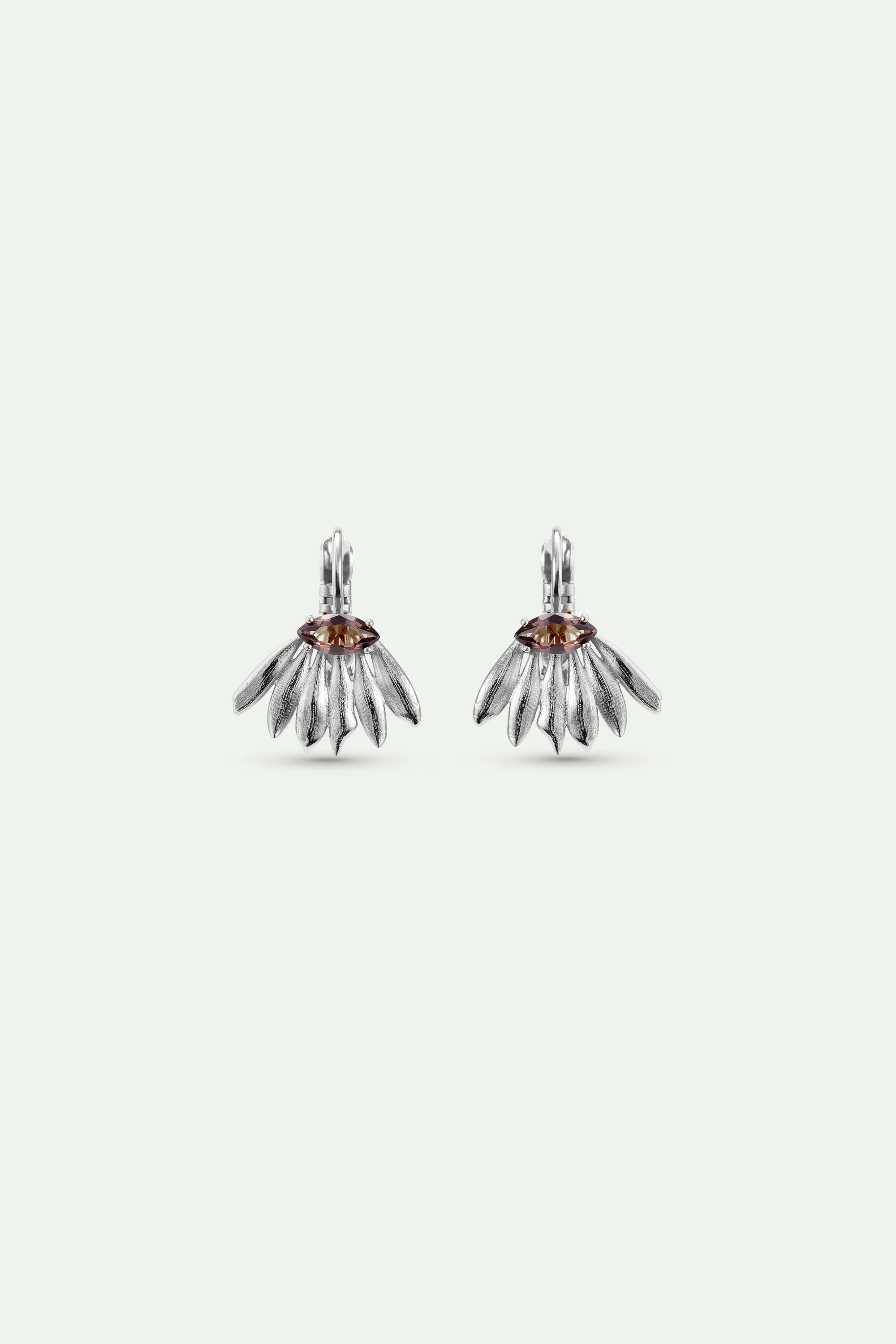Boucles d'oreilles dormeuses argentées tournesol et pierre violette