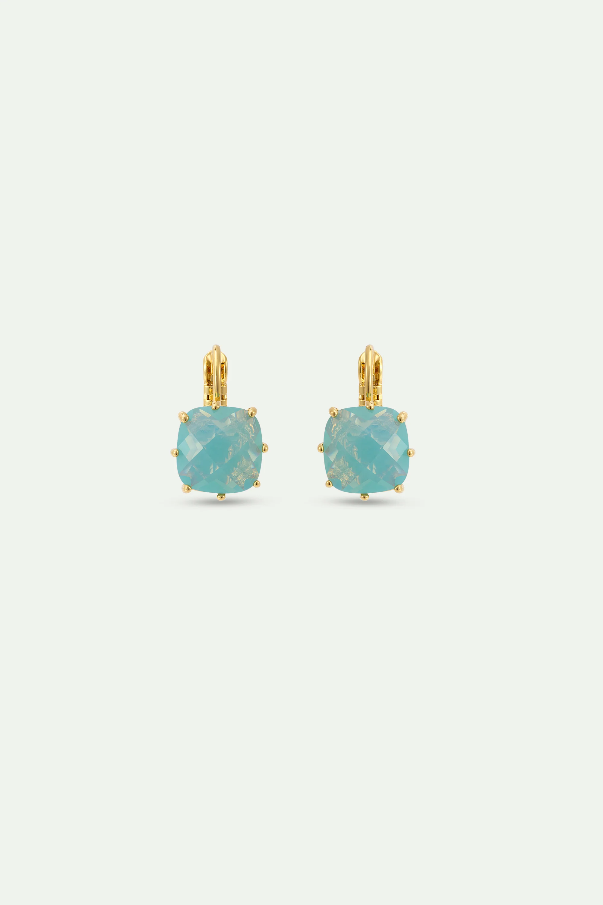 Boucles d'oreilles dormeuses Diamantine pierre carrée Bleu Glacier
