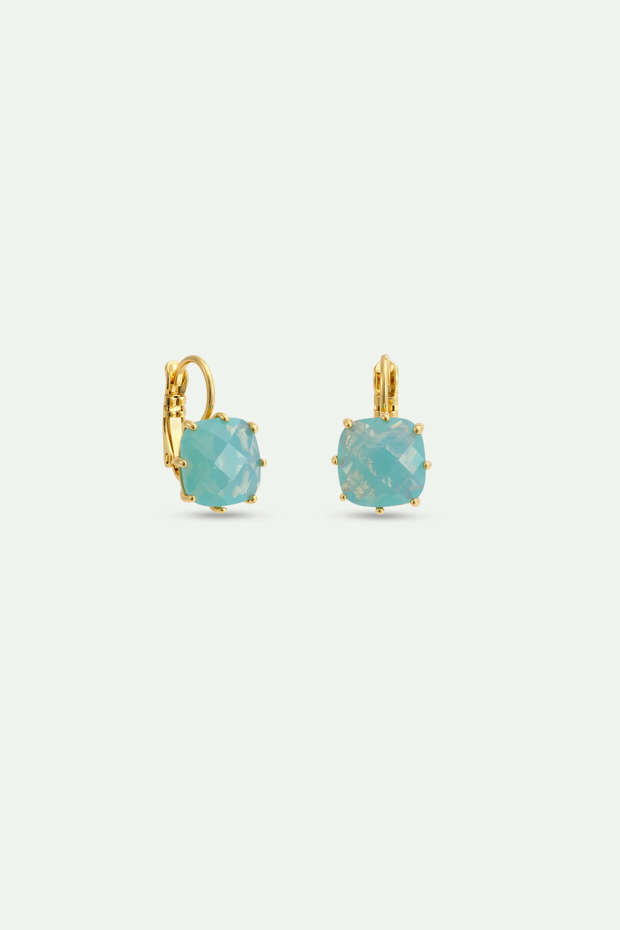 Boucles d'oreilles dormeuses Diamantine pierre carrée Bleu Glacier - Image 2