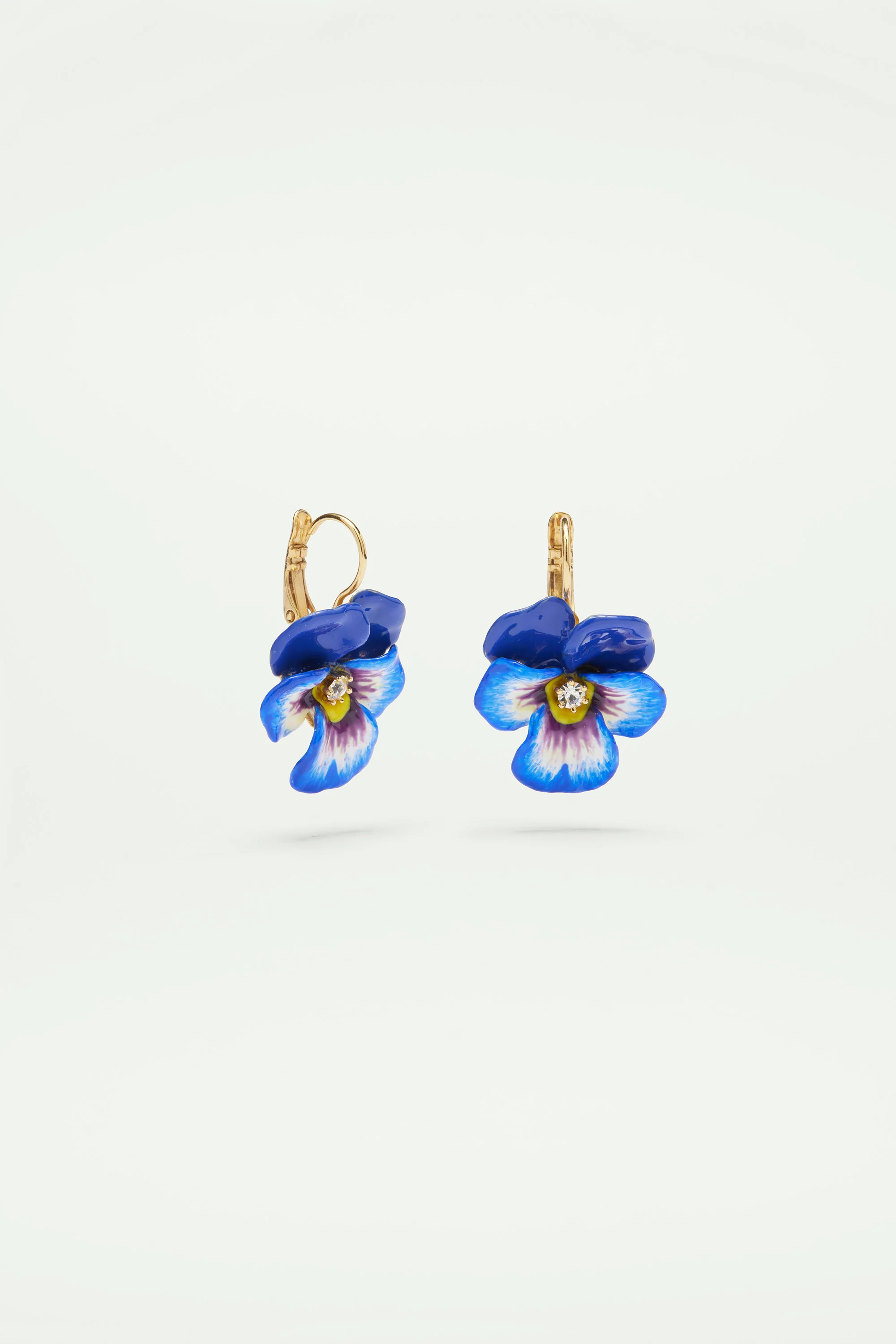 Boucles d'oreilles dormeuses pensée bleu et cristal - Image 3