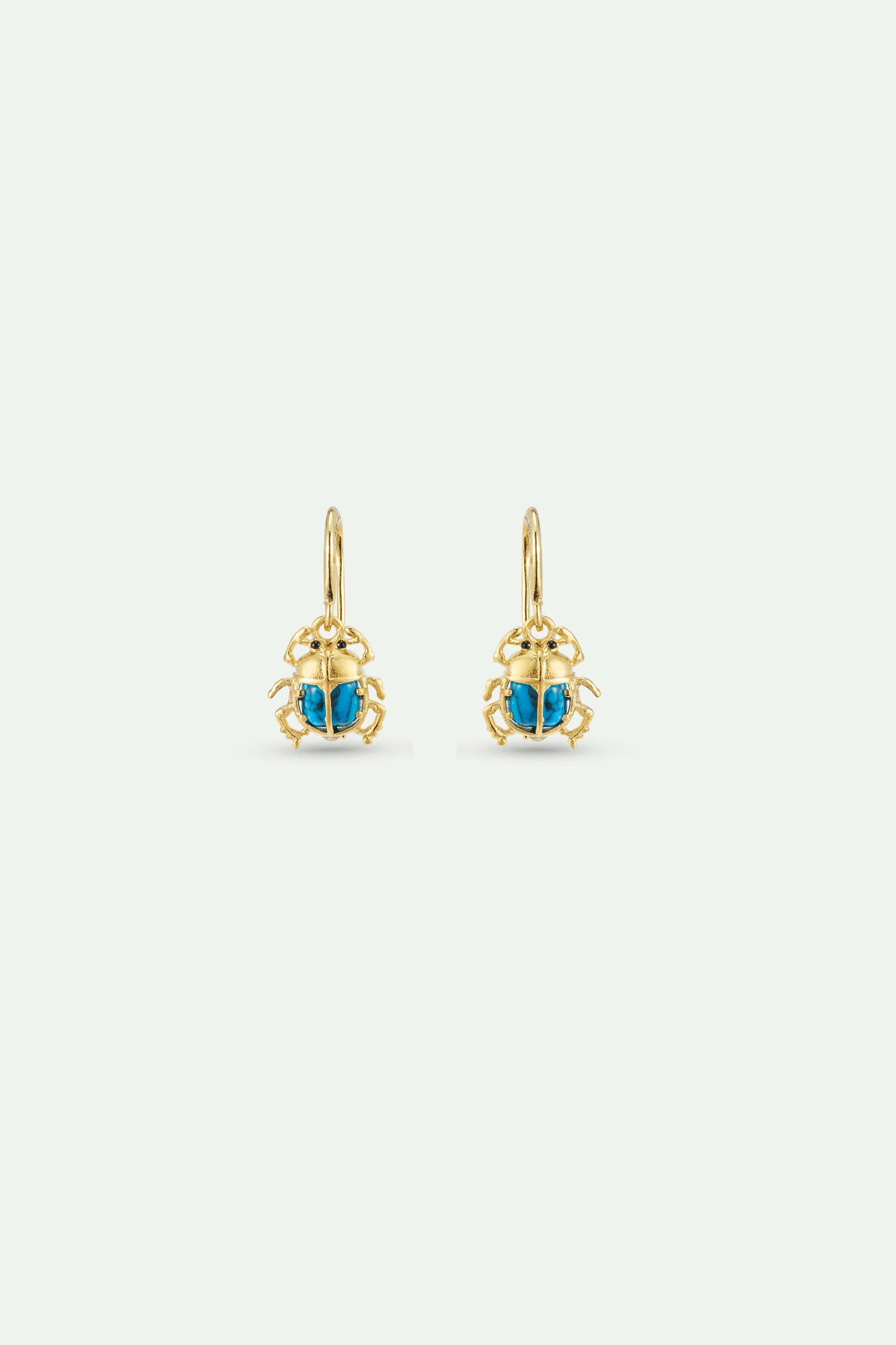 Boucles d'oreilles hook Scarabée turquoise et doré