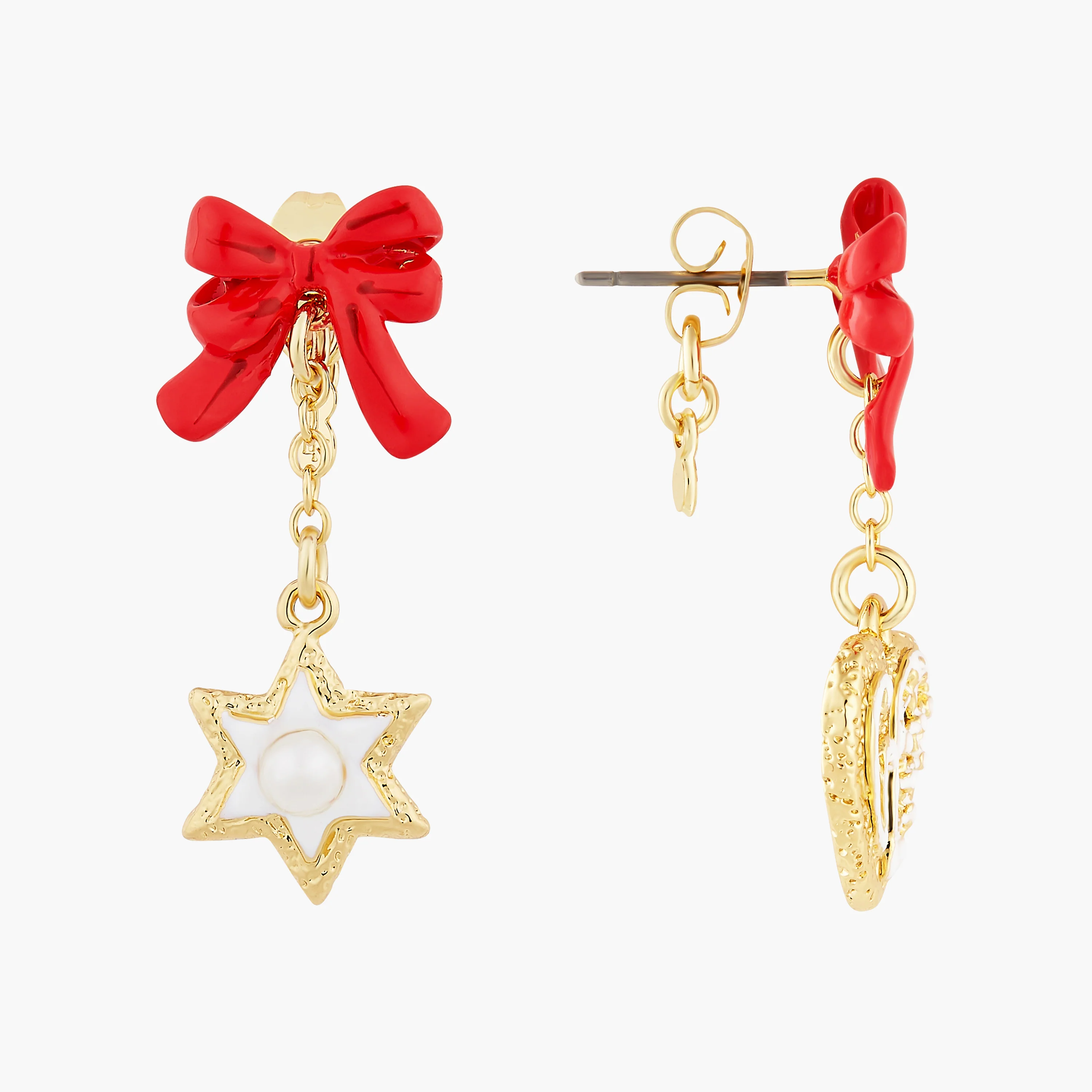 Boucles d'oreilles tiges biscuits cœur, étoile et nœud rouge - Image 2