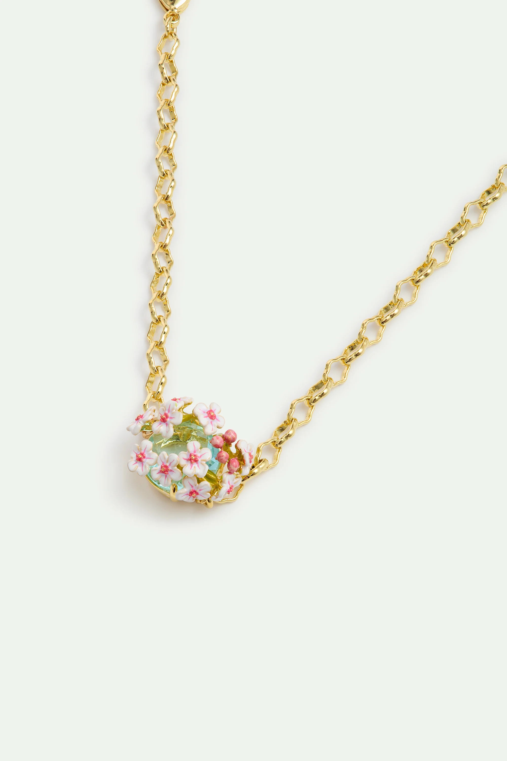 Bracelet pierre ronde facettée bleue et aubépines blanches et roses - Image 3