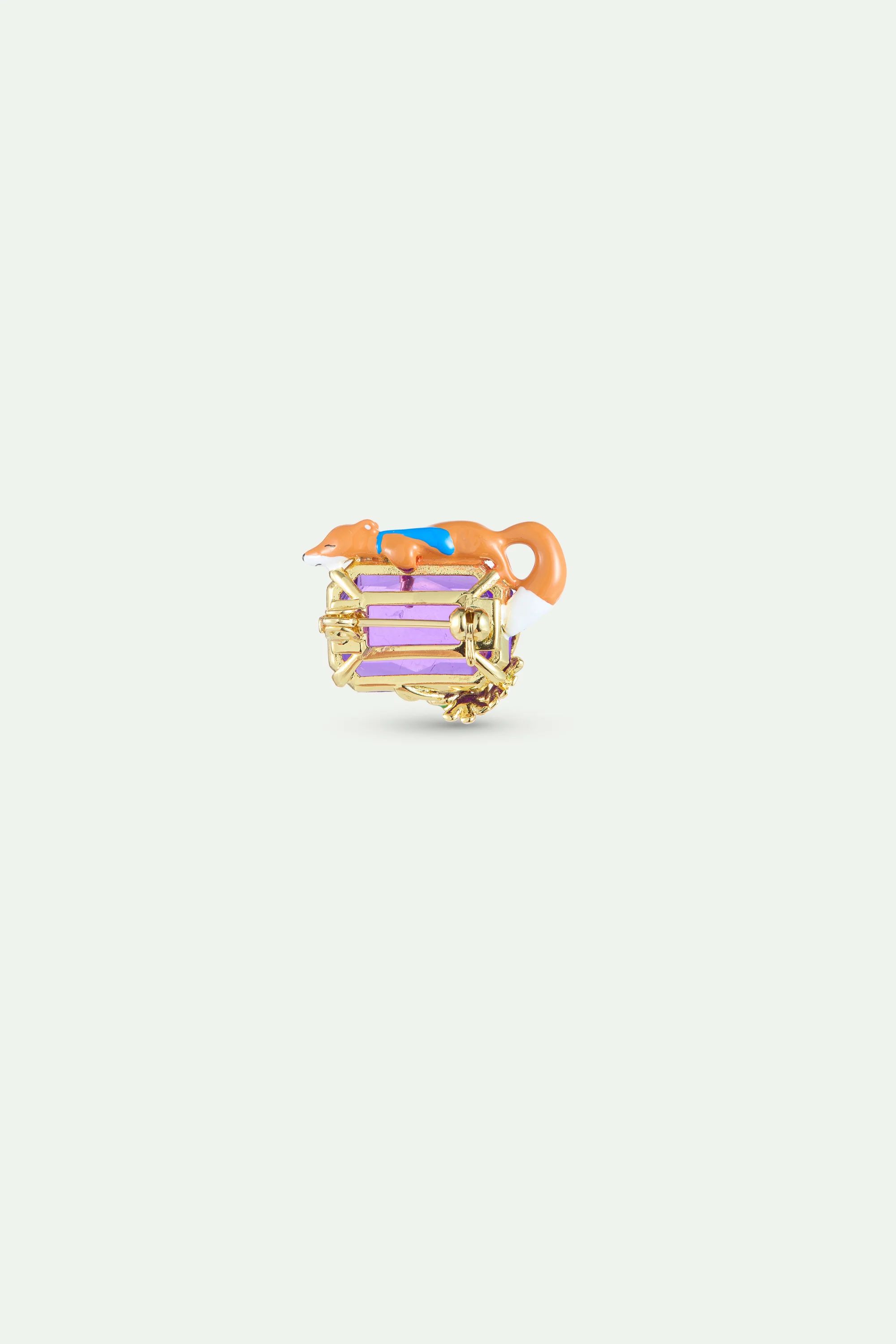 Broche pierre rectangulaire violette, Renard et fleurs - Image 2