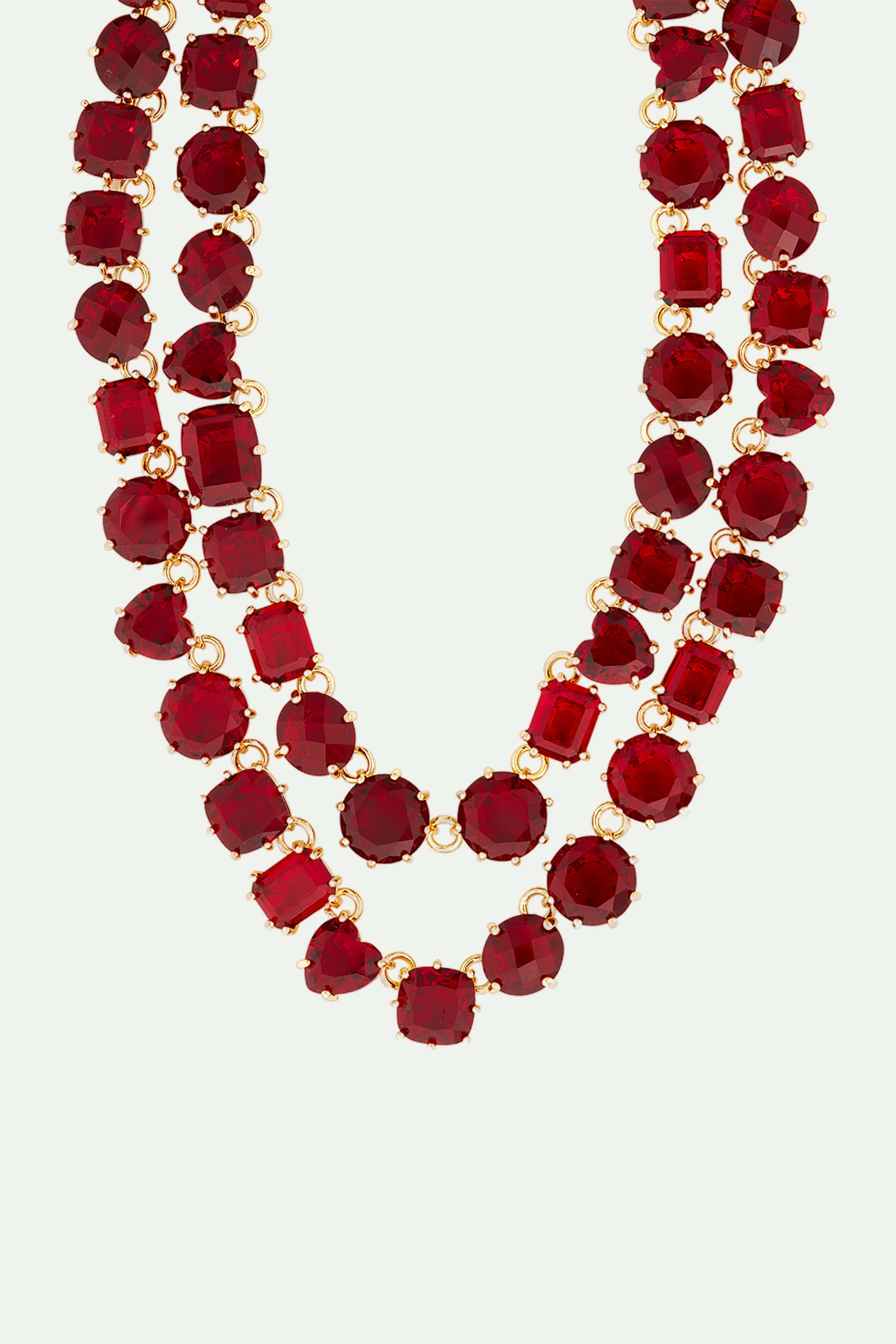 Collier luxe deux rangs La Diamantine rouge grenat