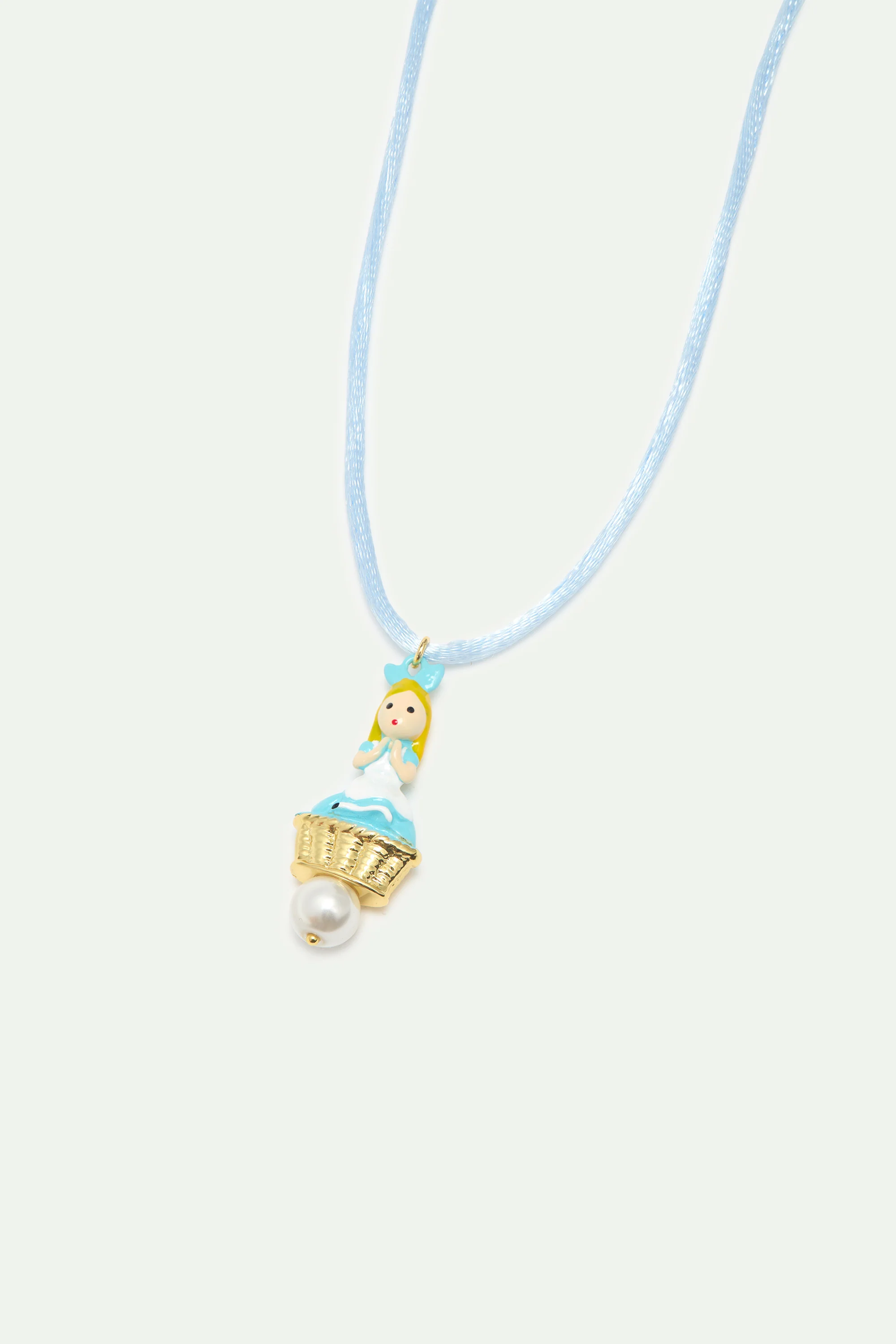 Collier pendentif bleu Alice et perle fantaisie - Image 2