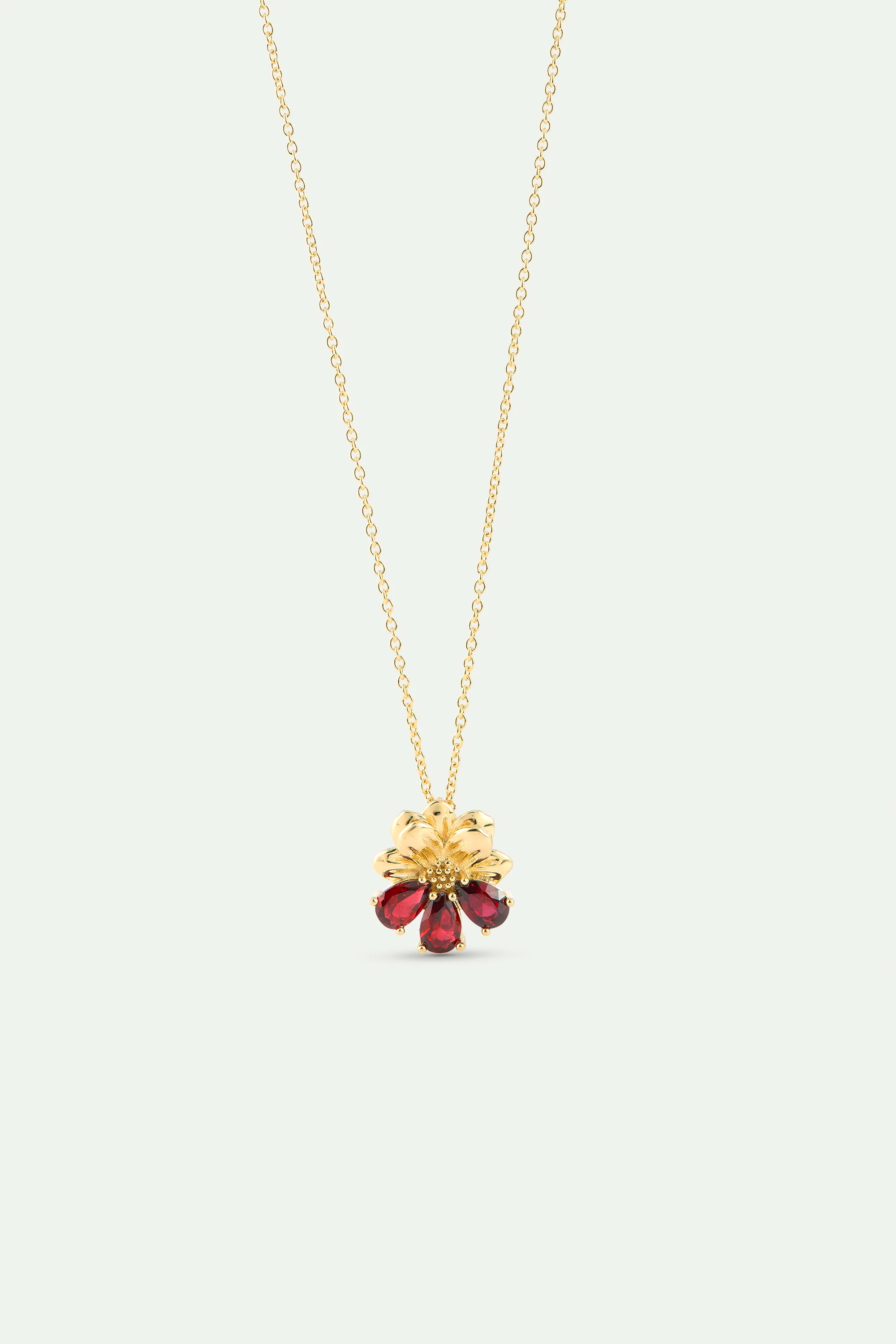 Collier pendentif doré cosmos et pierres rouges