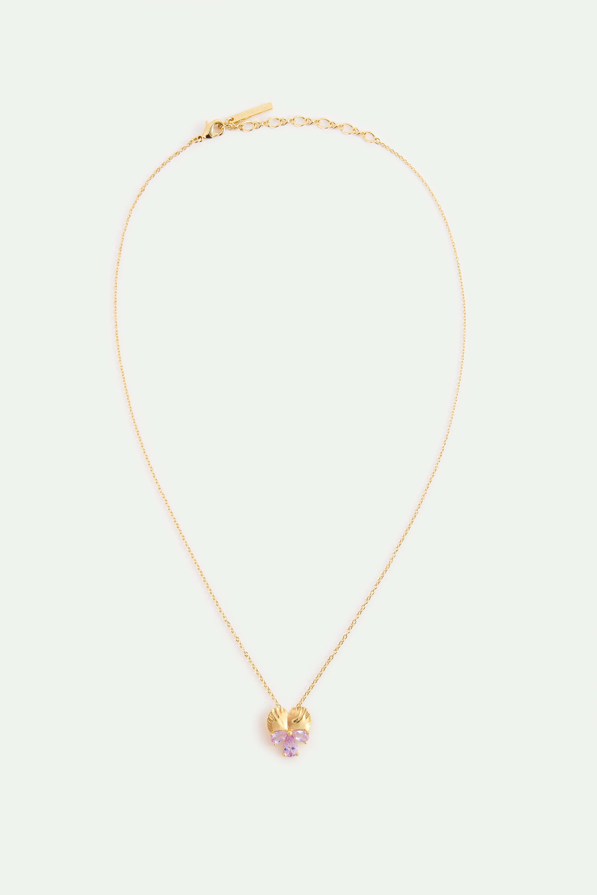 Collier pendentif doré pensée et pierres roses - Image 3