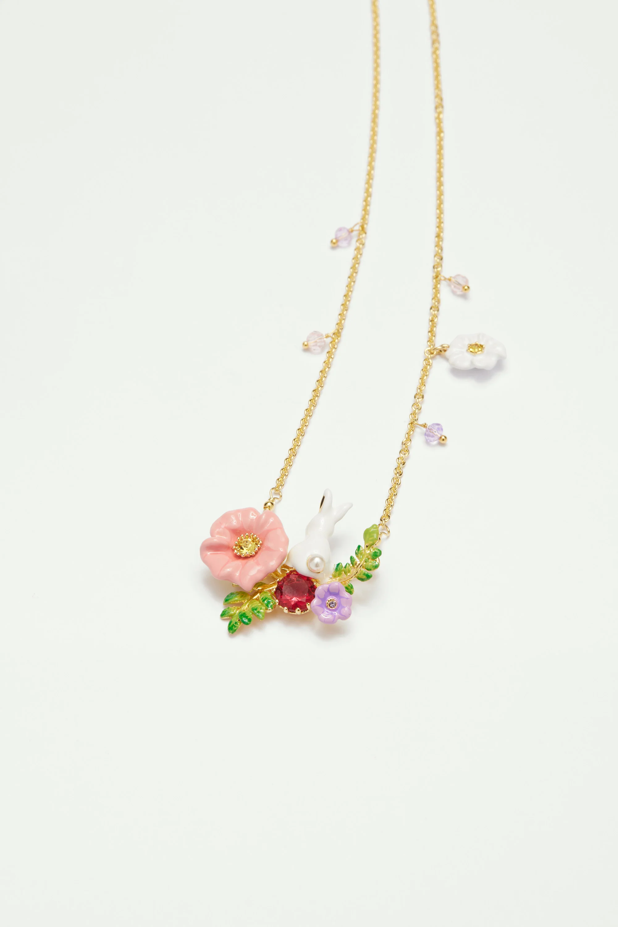 Collier pendentif lapin sur fleur rose - Image 2