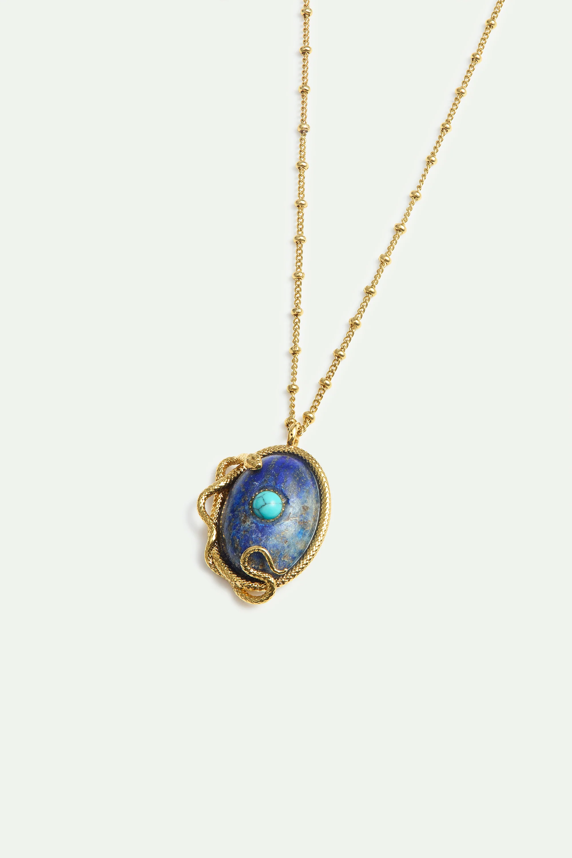 Collier pendentif lapis-lazuli et turquoise, serpent doré - Image 3