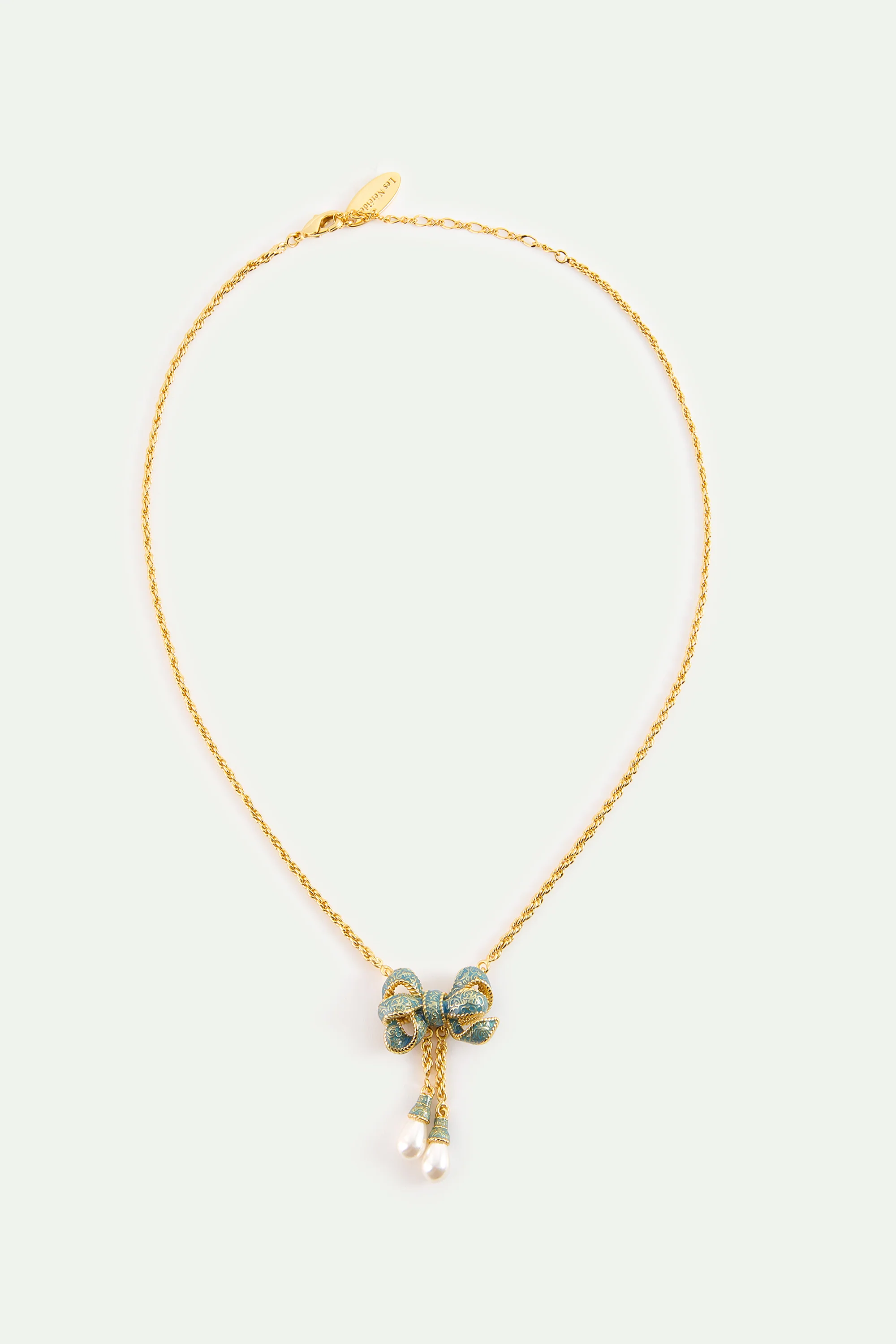 Collier pendentif nœud bleu et perles de culture - Image 4