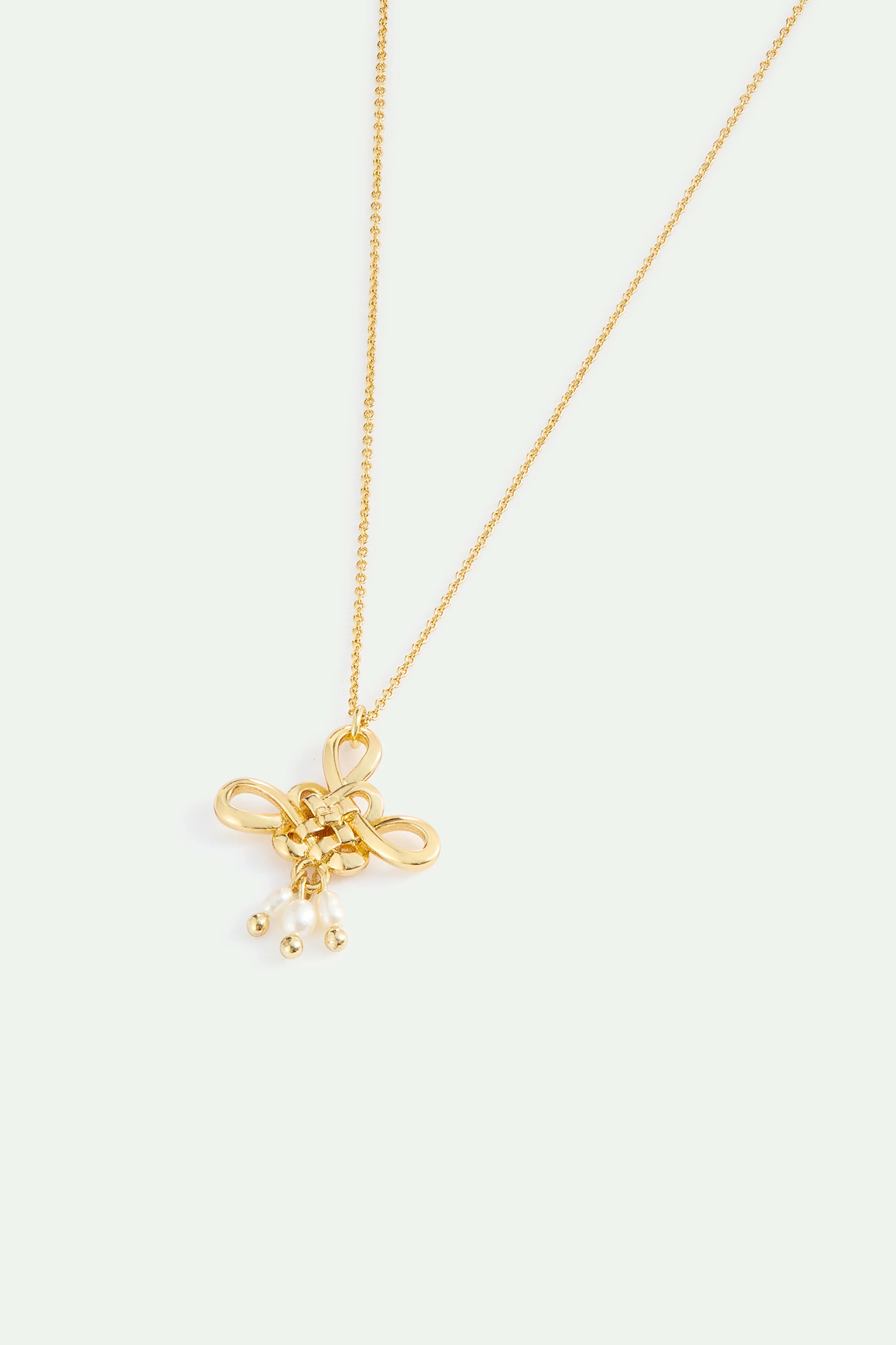 Collier pendentif nœud doré et perle de culture - Image 2