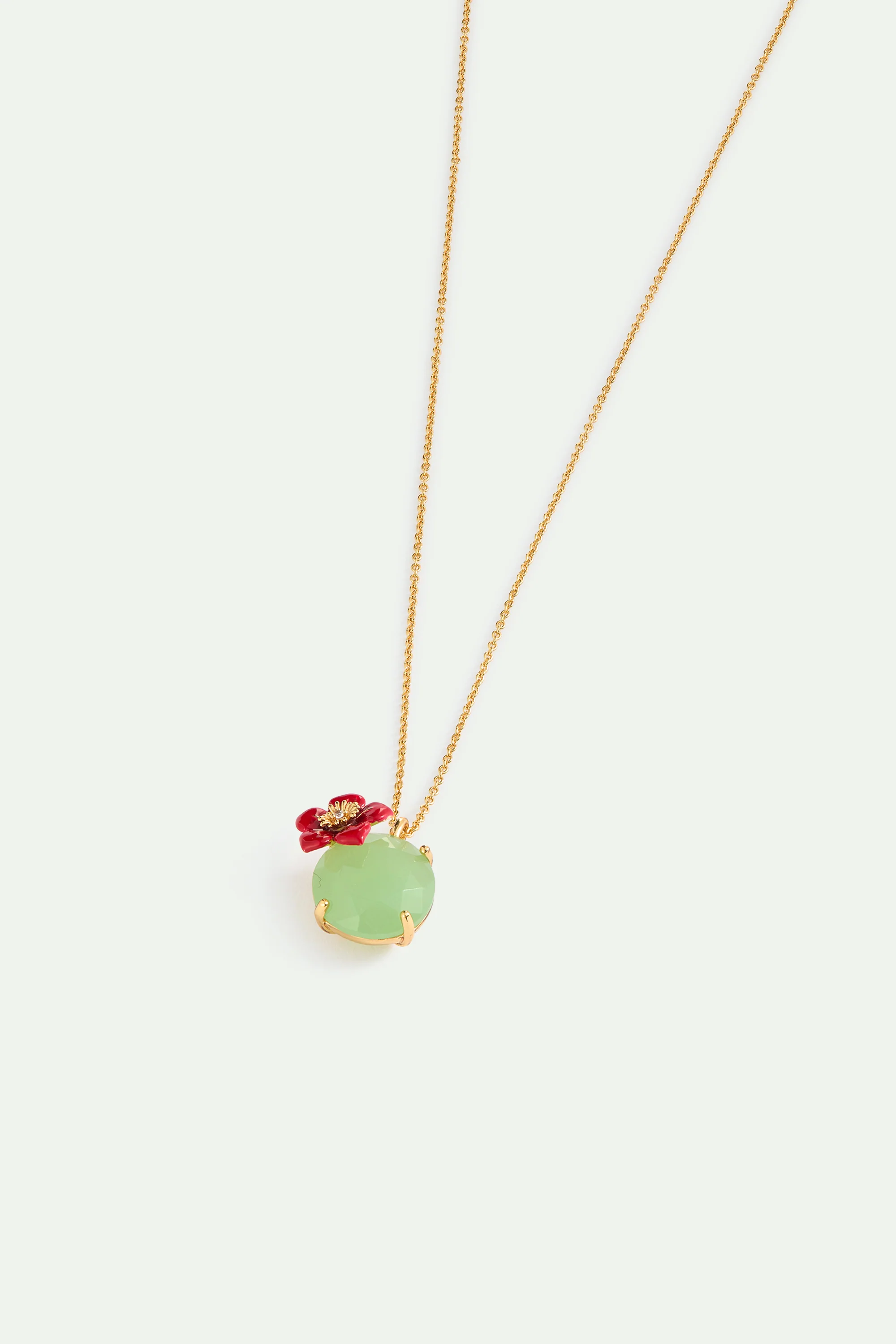 Collier pendentif pierre ronde verte et fleur de prunier - Image 2