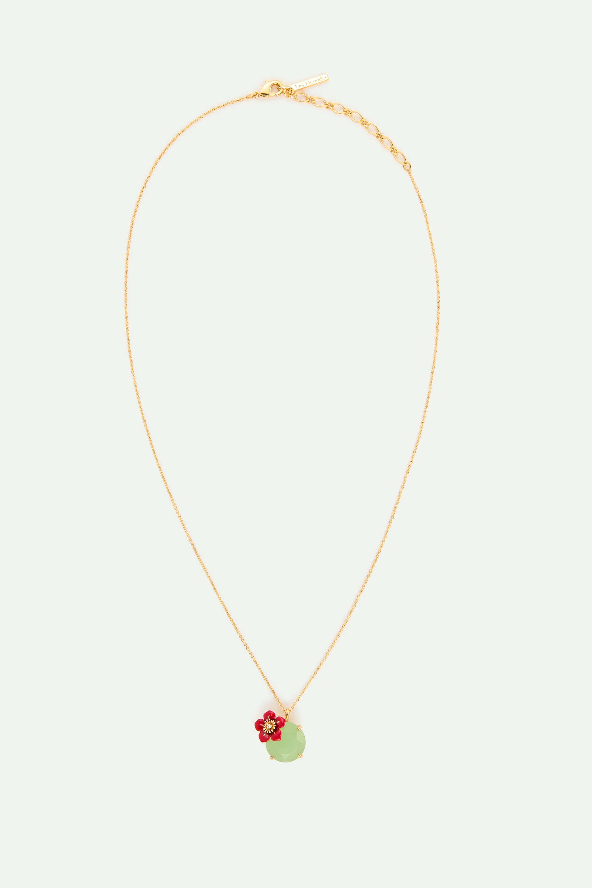 Collier pendentif pierre ronde verte et fleur de prunier - Image 3