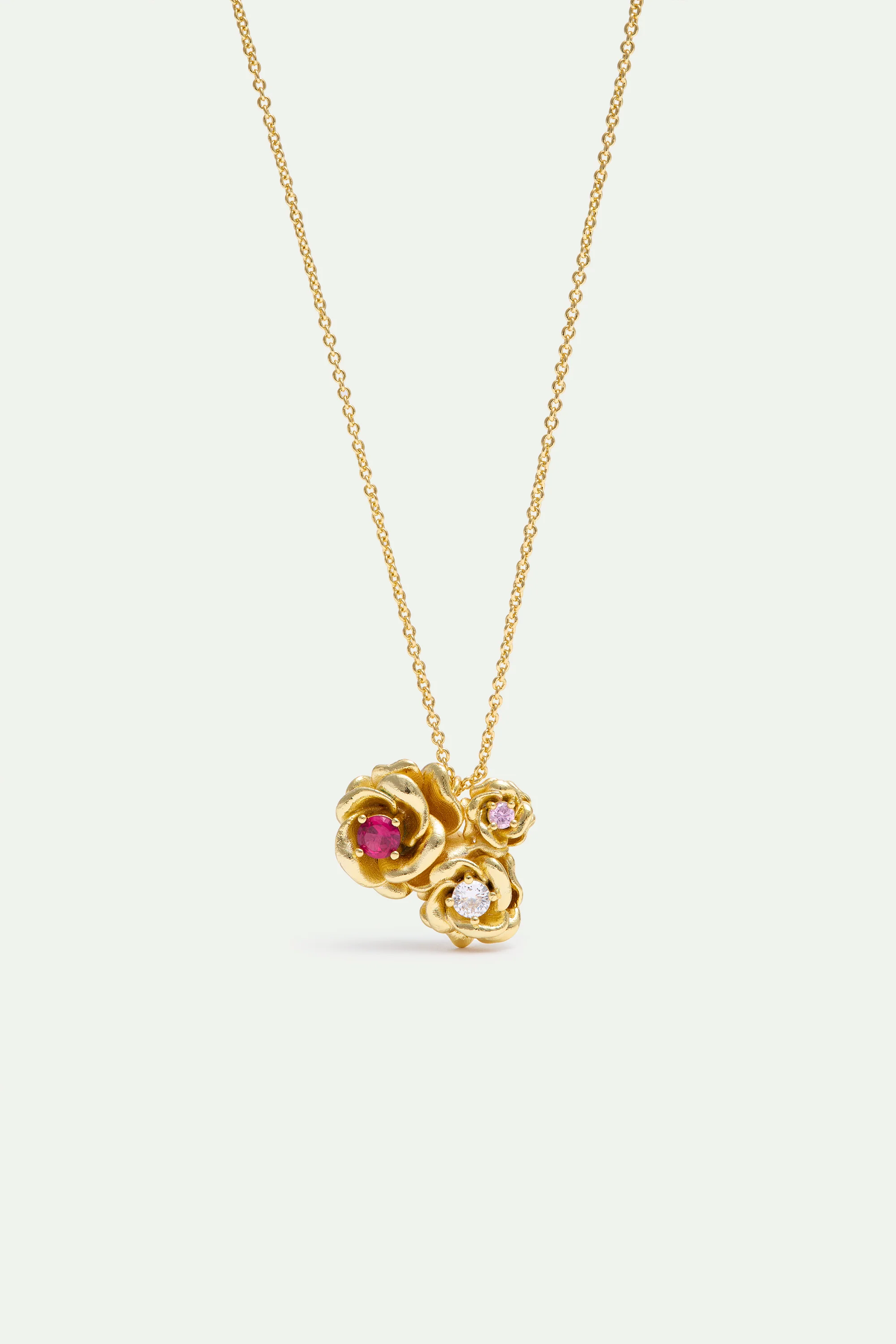 Collier pendentif roses dorées Mona Lisa et pierres rondes