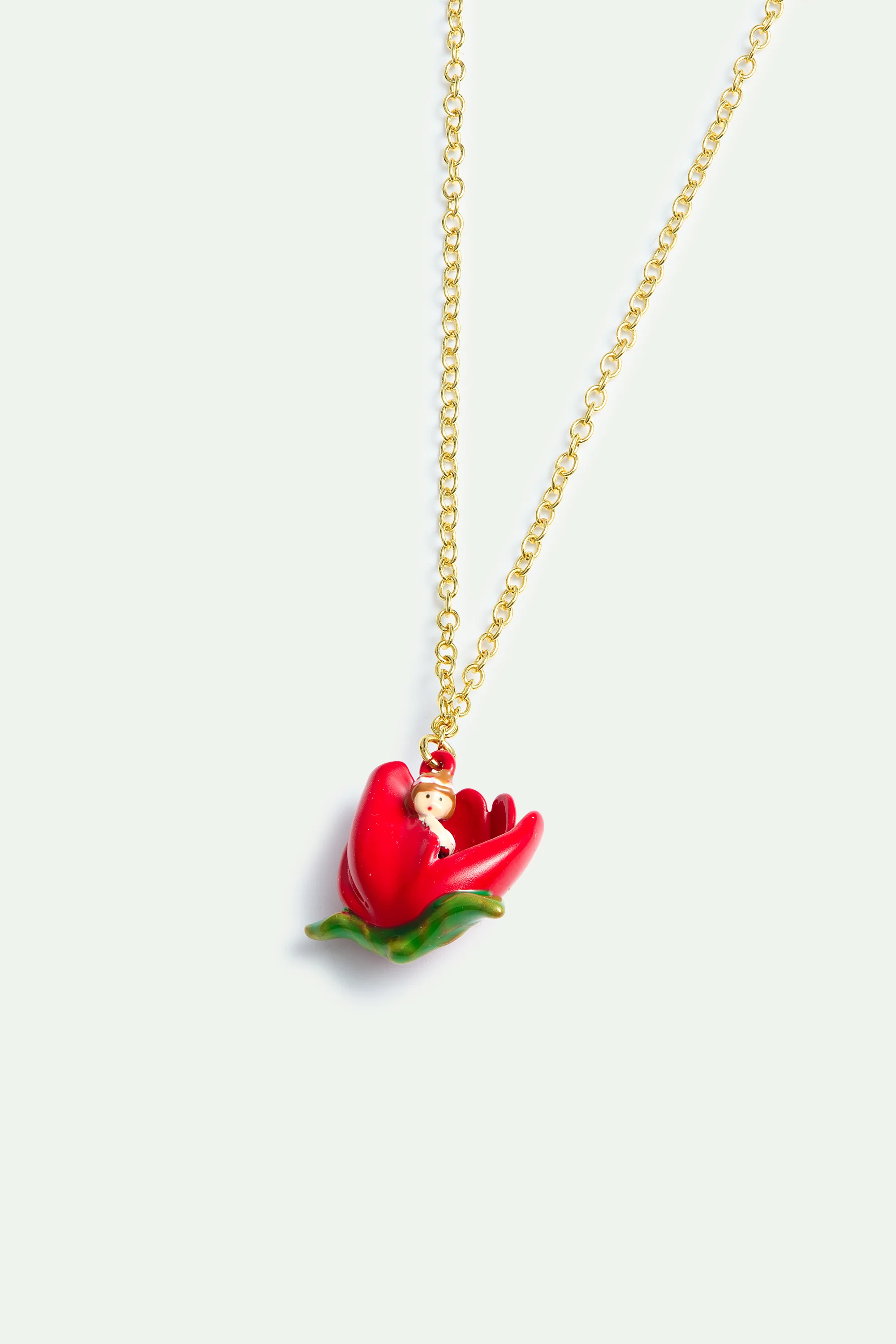 Collier pendentif tulipe rouge et Petite Poucette - Image 2