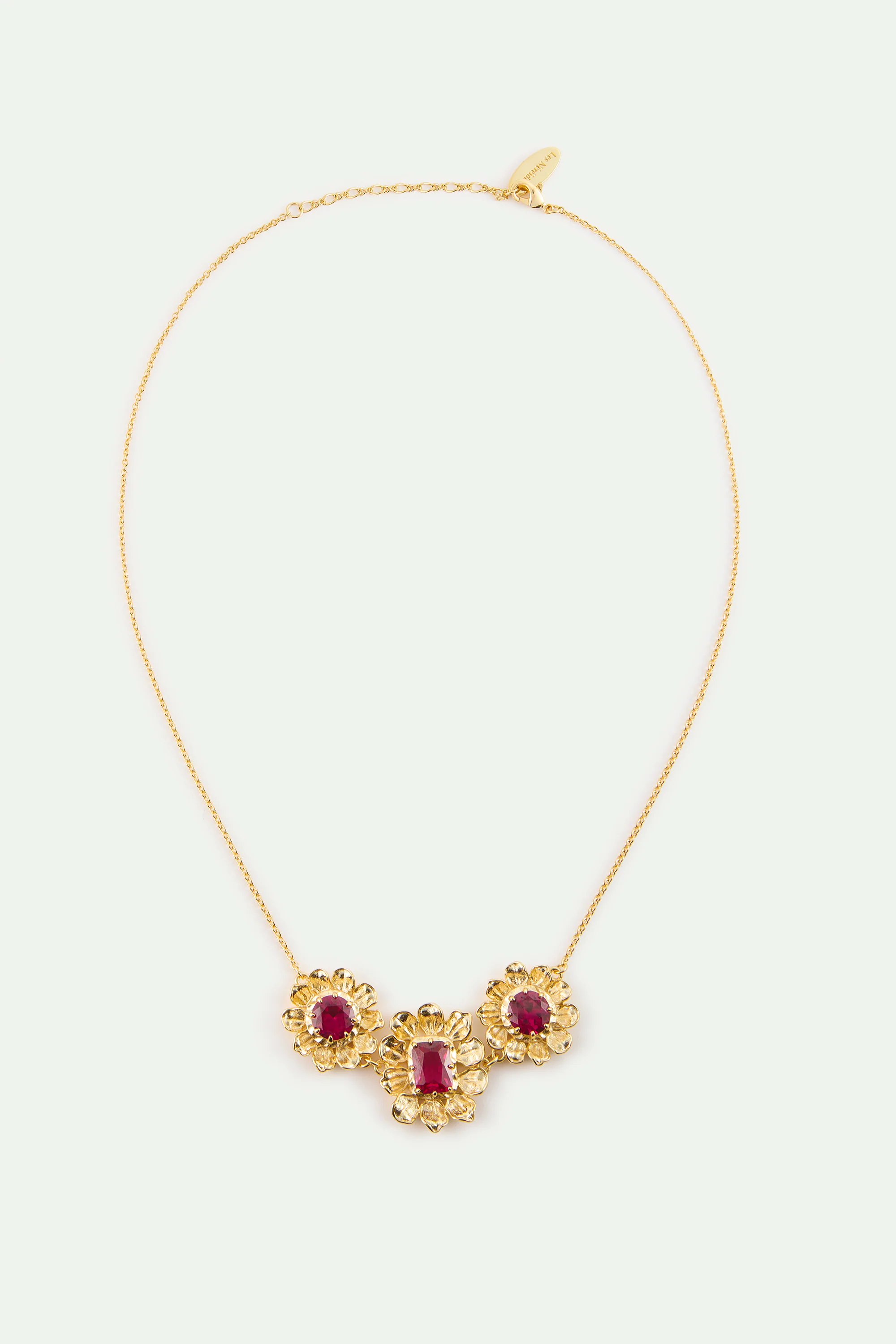 Collier plastron anémones dorées et pierres roses - Image 4