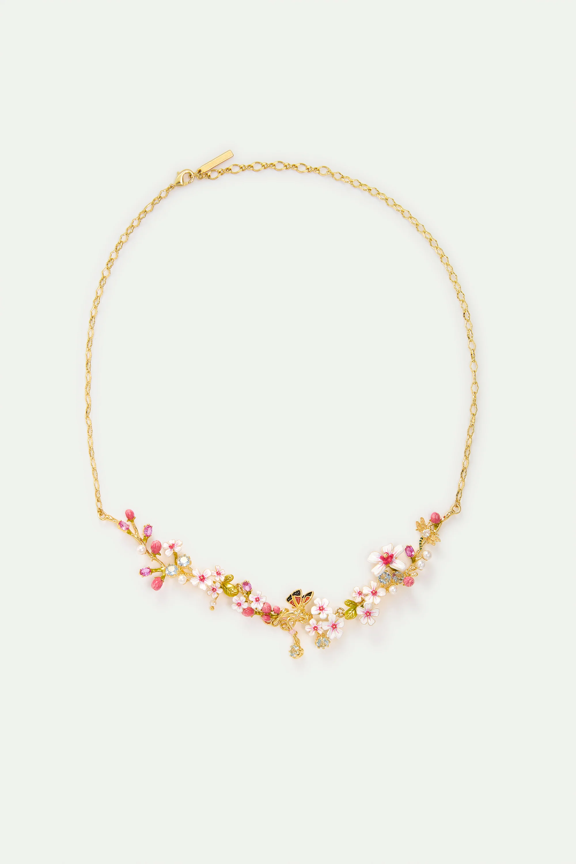 Collier plastron aubépines, papillon, cristaux et perles - Image 4